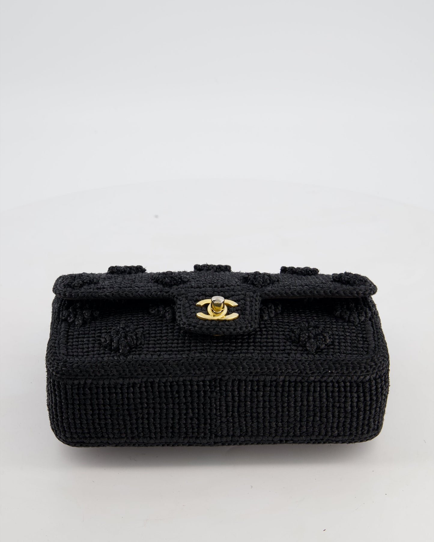 Chanel Black Crocheted Raffia Small Single Flap Cross-Body Bag with Antique Gold Hardware