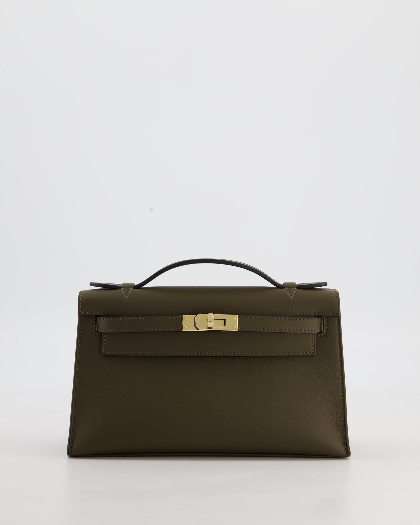 *NEW COLOUR* Hermès Mini Kelly Pochette Bag in Vert Loden Swift Leather and Permabrass Hardware