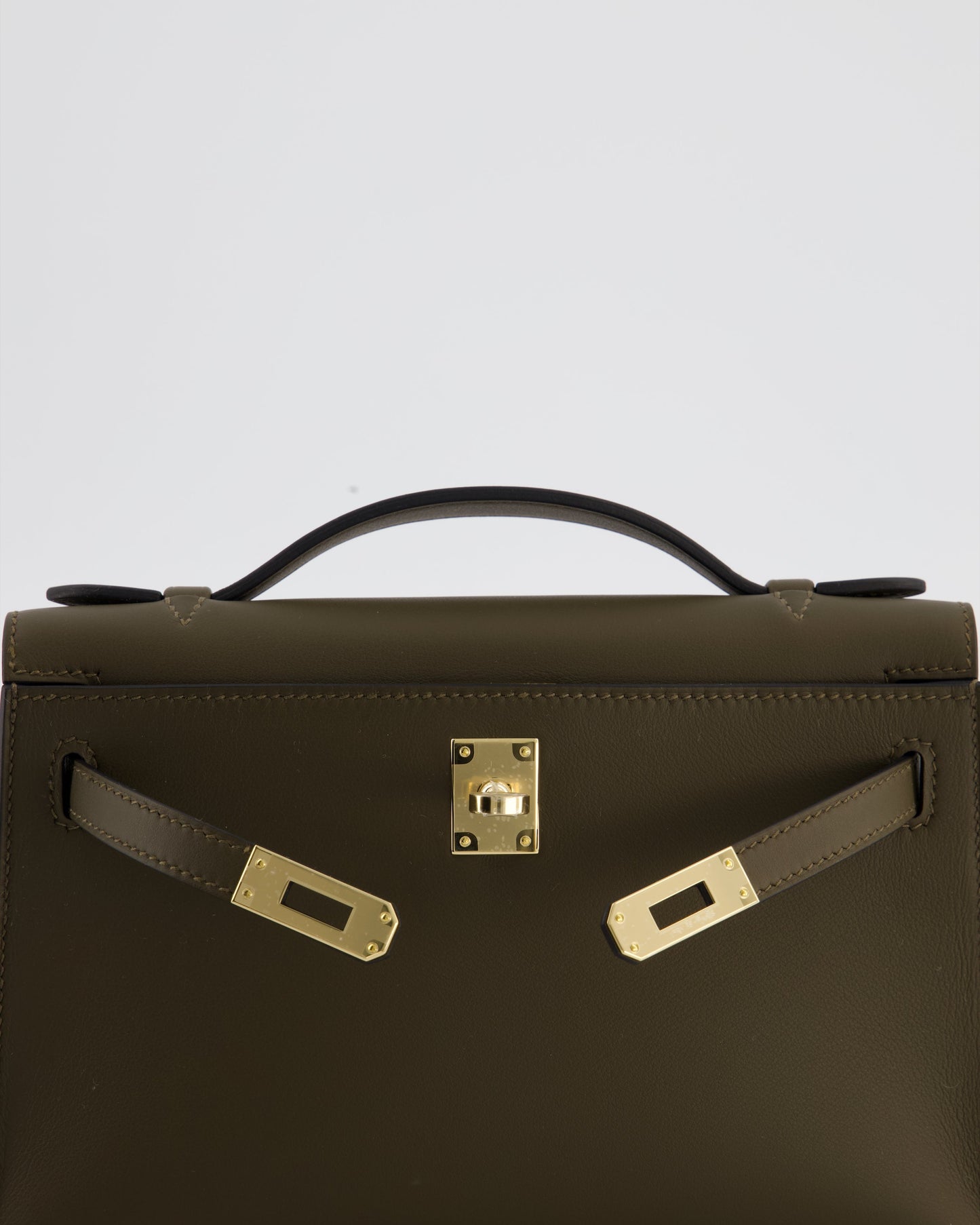 *NEW COLOUR* Hermès Mini Kelly Pochette Bag in Vert Loden Swift Leather and Permabrass Hardware