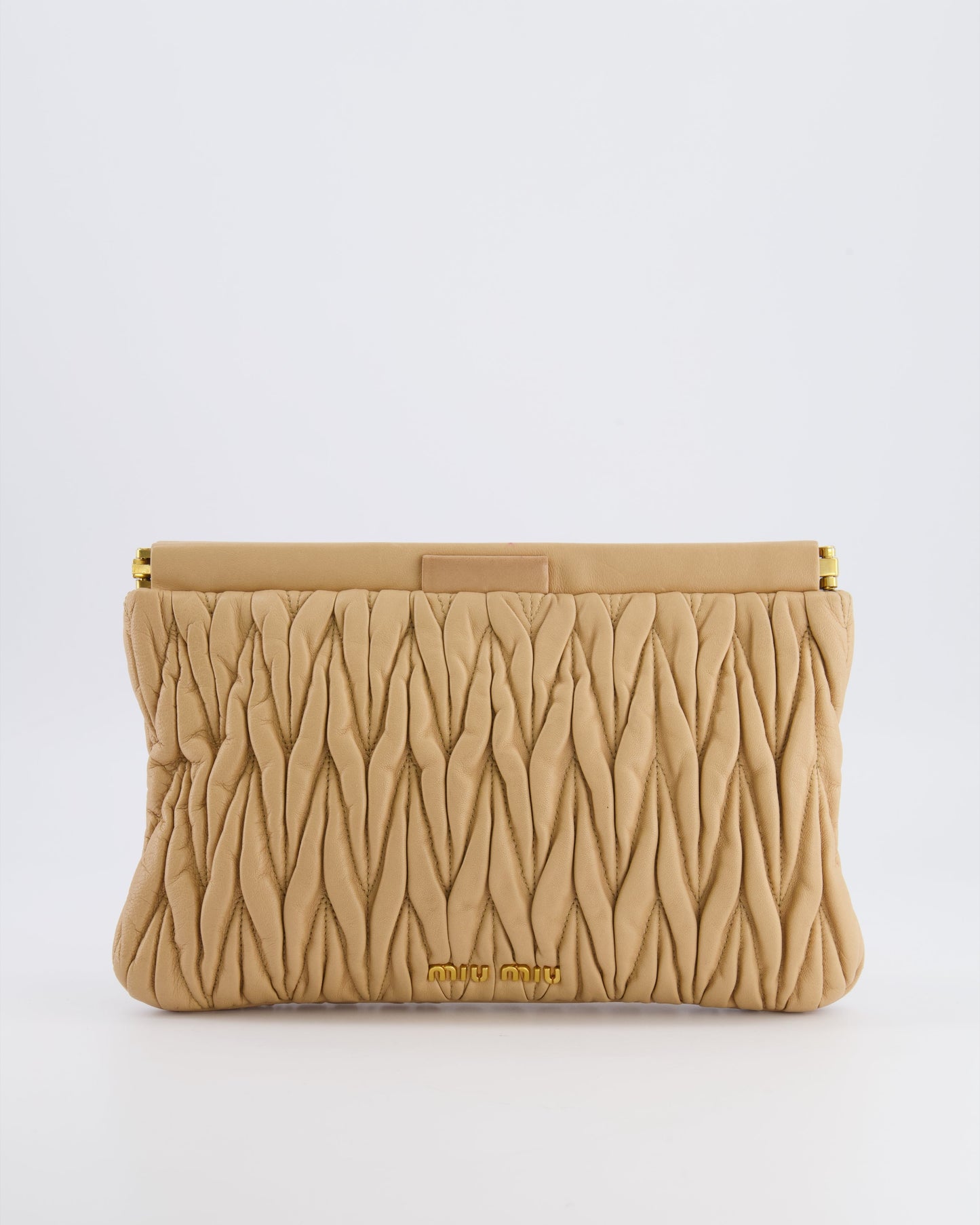 Miu Miu Beige Matelasse Leather Pouch Bag with Gold Hardware RRP £1,000