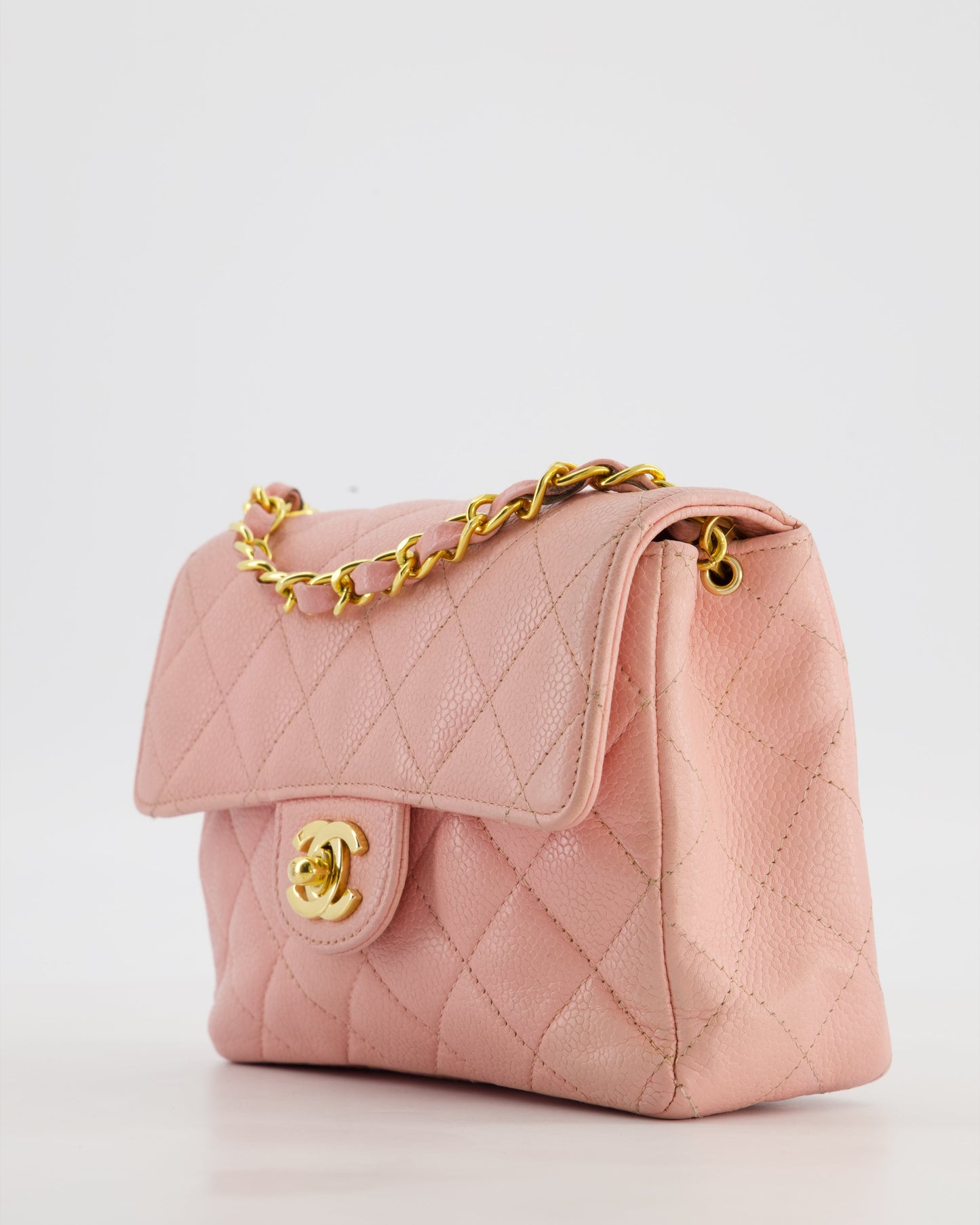 Chanel Pink Mini Square Bag in Caviar Leather with 24K Gold Hardware