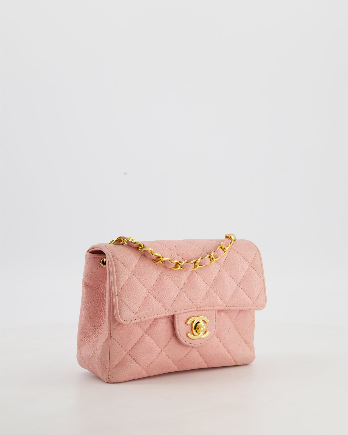 Chanel Pink Mini Square Bag in Caviar Leather with 24K Gold Hardware