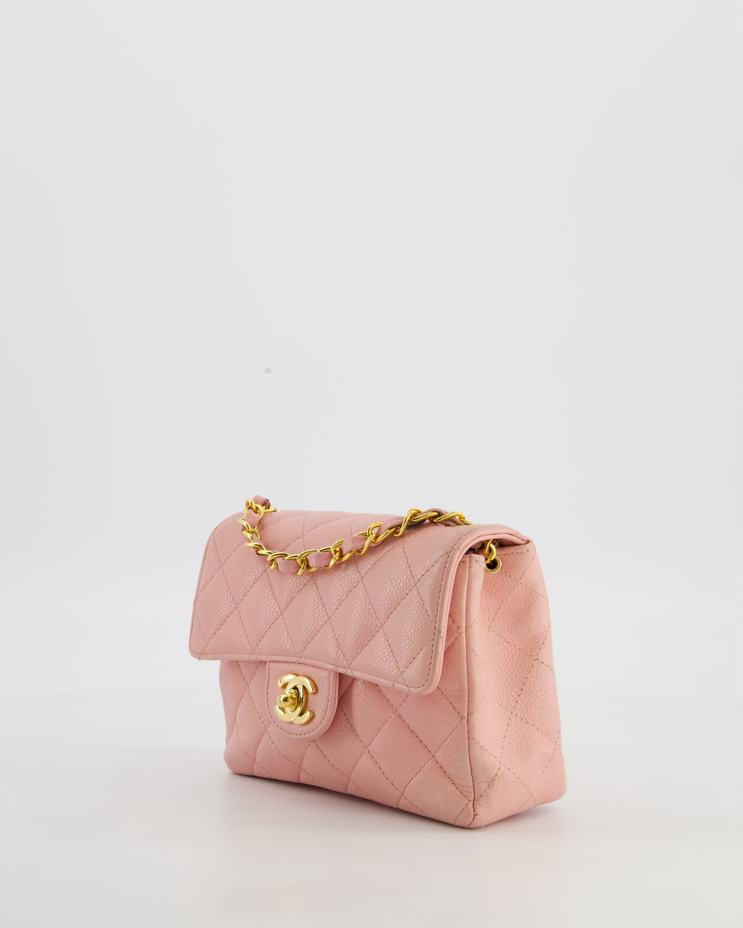 Chanel Pink Mini Square Bag in Caviar Leather with 24K Gold Hardware