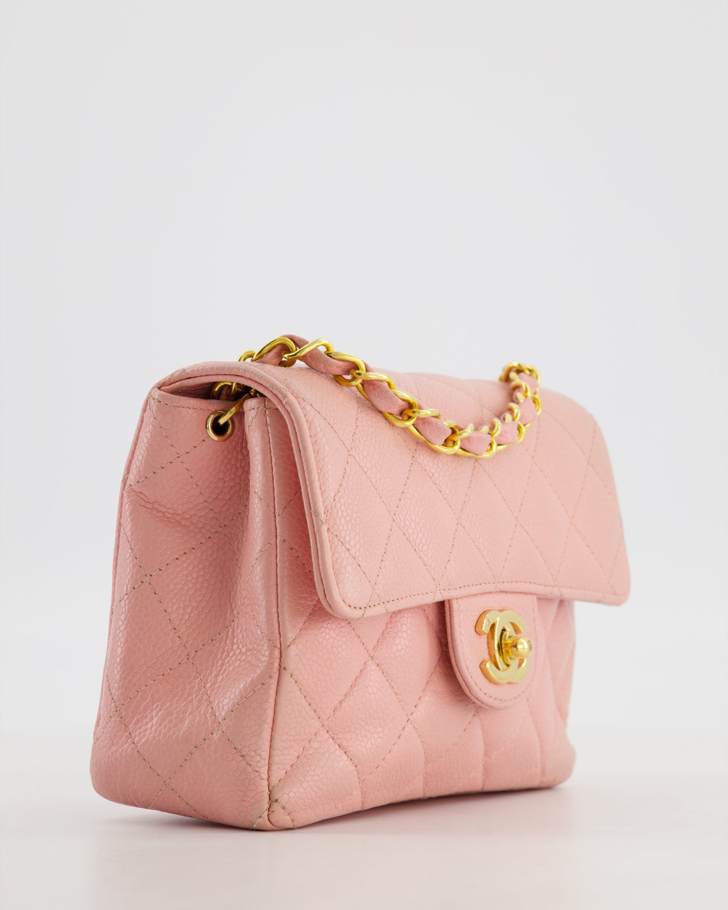 Chanel Pink Mini Square Bag in Caviar Leather with 24K Gold Hardware