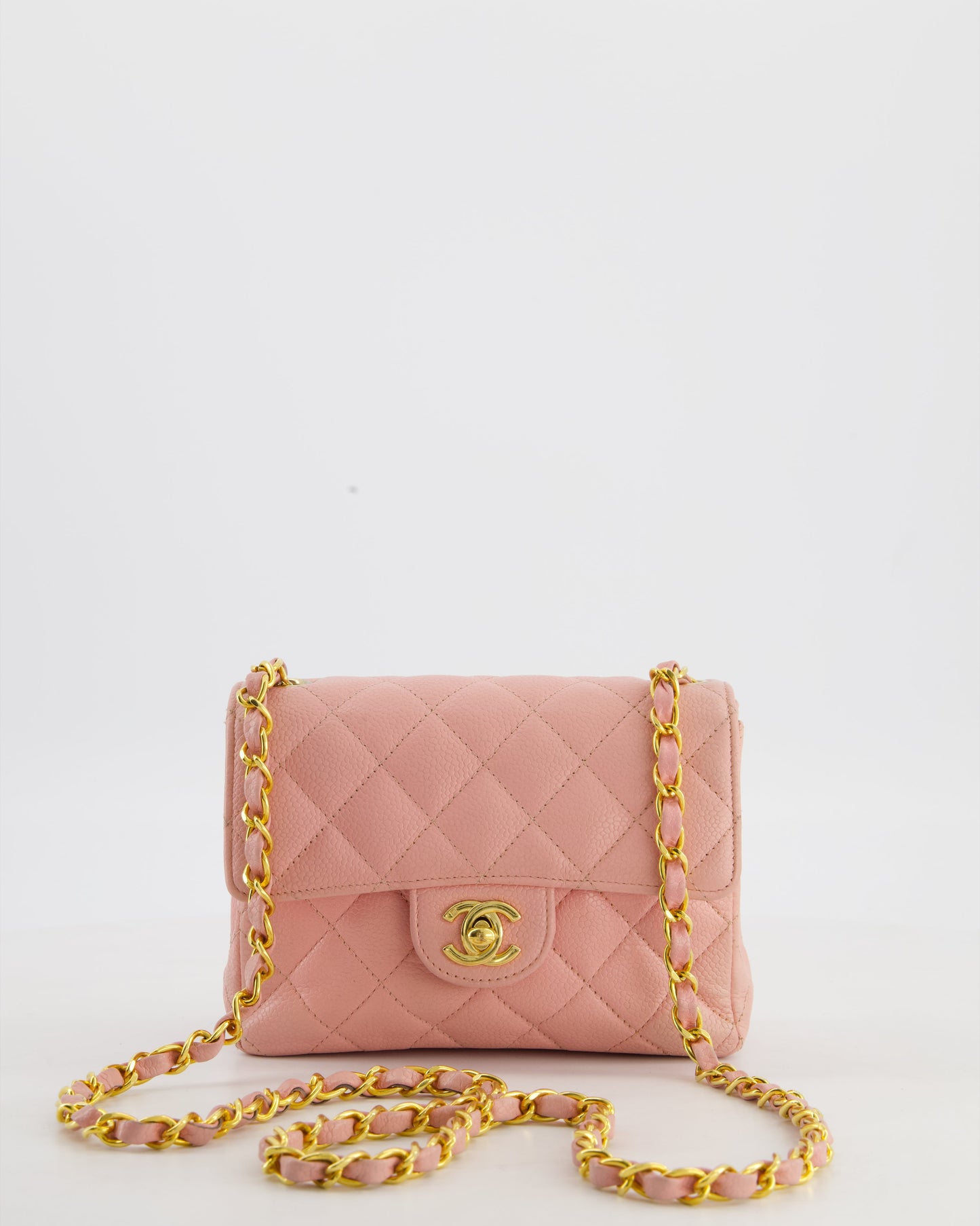 Chanel Pink Mini Square Bag in Caviar Leather with 24K Gold Hardware