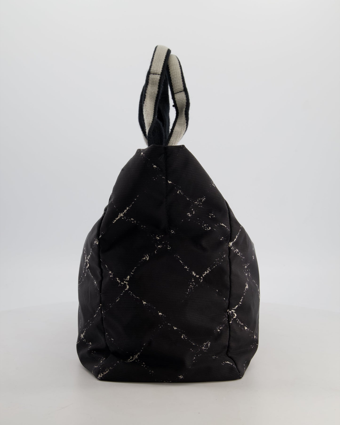 Chanel Black Nylon Quilted Print Tote Bag with Polished Silver Hardware