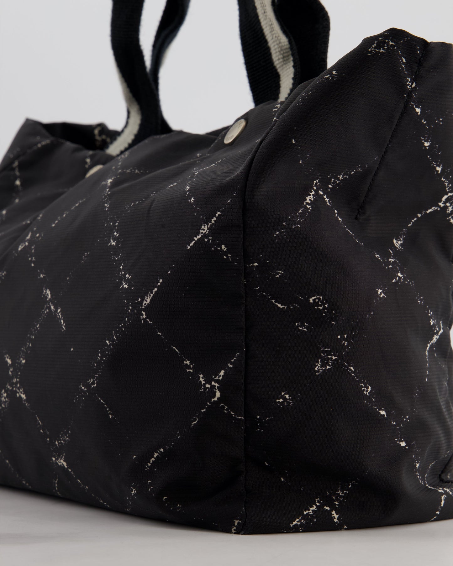 Chanel Black Nylon Quilted Print Tote Bag with Polished Silver Hardware