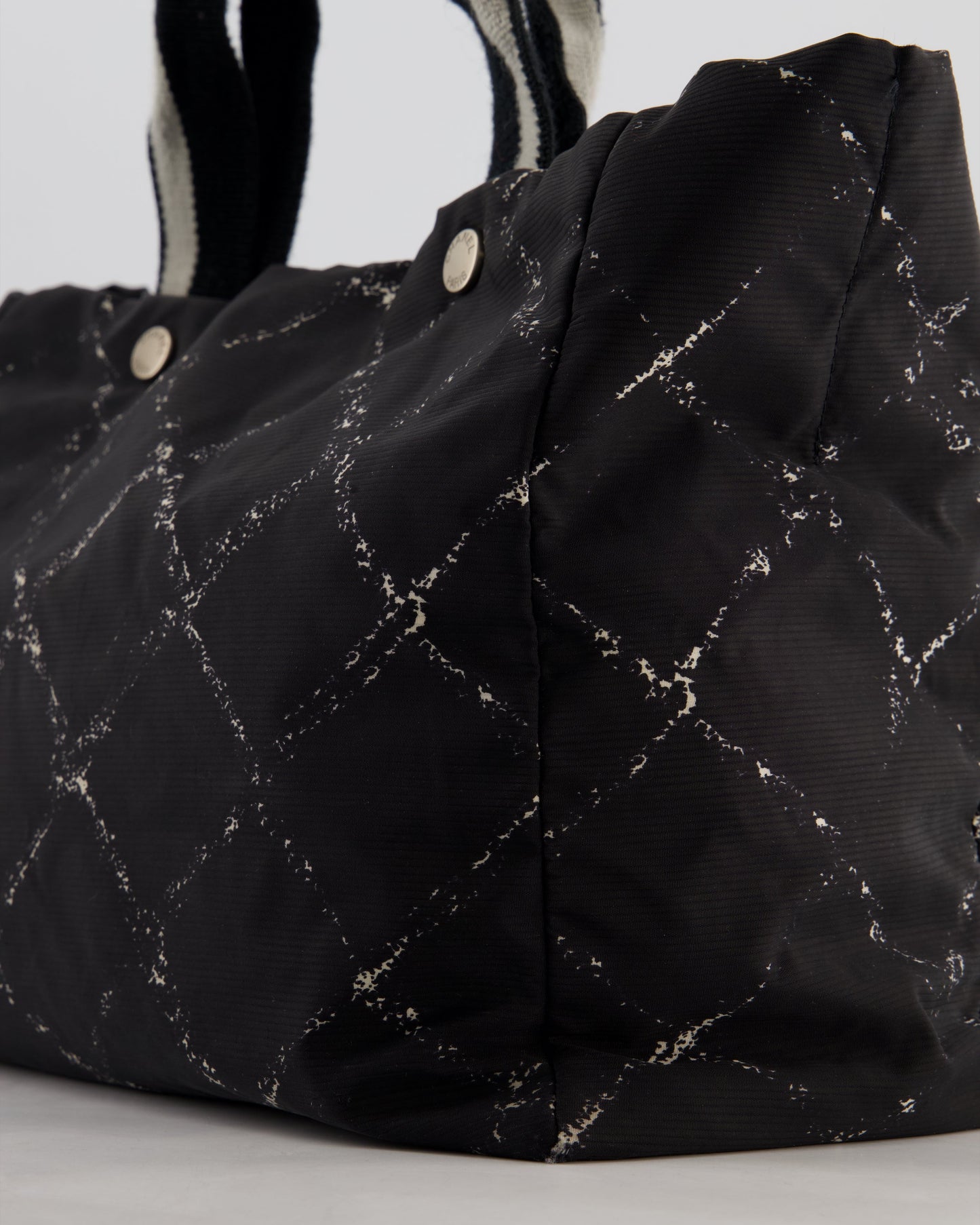 Chanel Black Nylon Quilted Print Tote Bag with Polished Silver Hardware