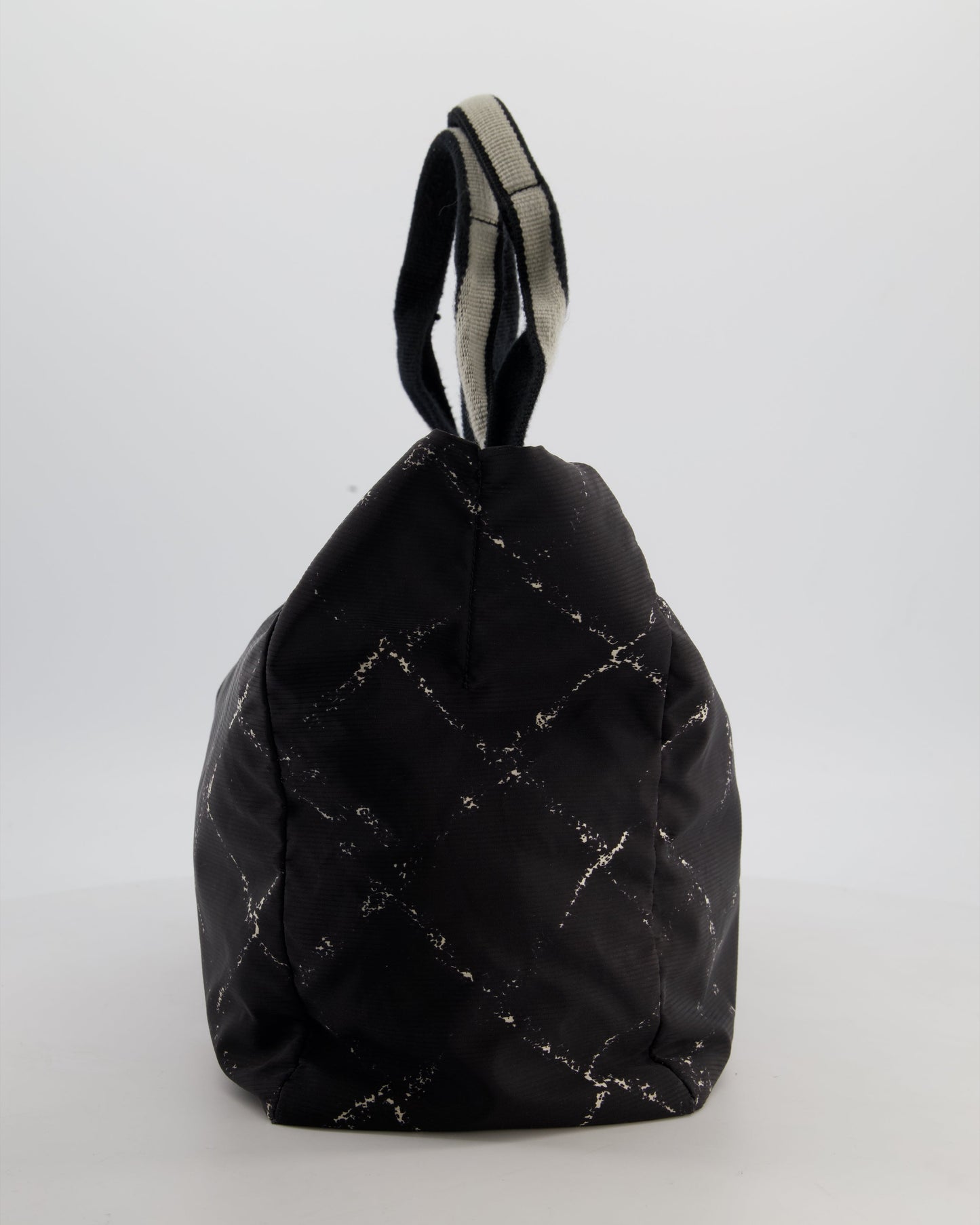 Chanel Black Nylon Quilted Print Tote Bag with Polished Silver Hardware
