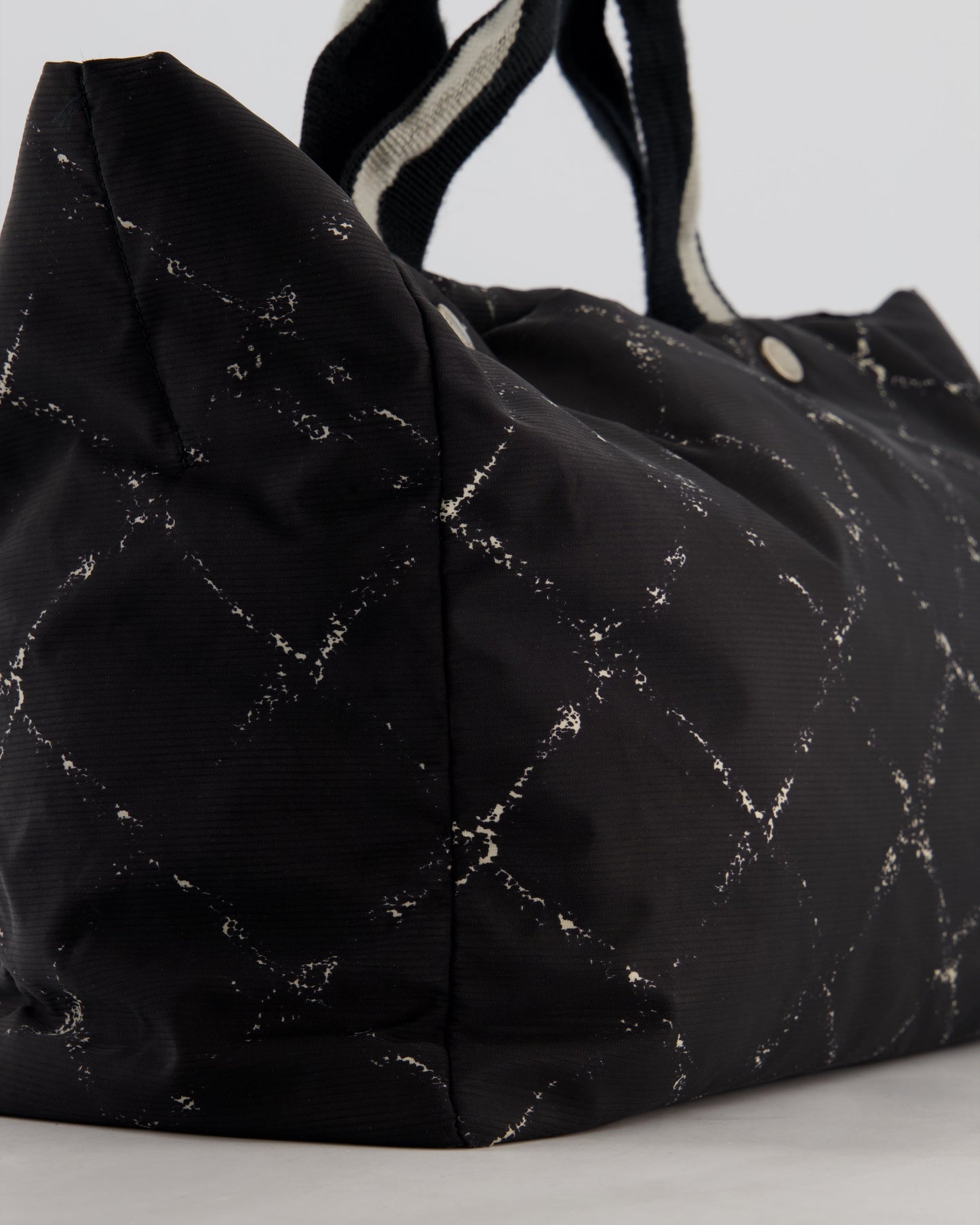 Chanel Black Nylon Quilted Print Tote Bag with Polished Silver Hardware