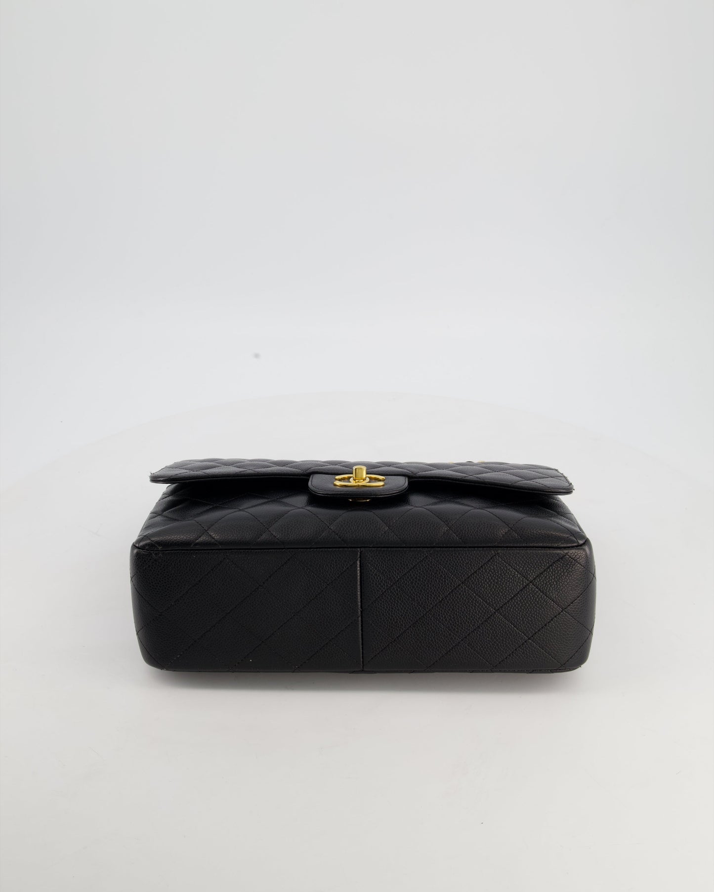 Chanel Black Jumbo Classic Double Flap Bag in Caviar Leather with Gold Hardware