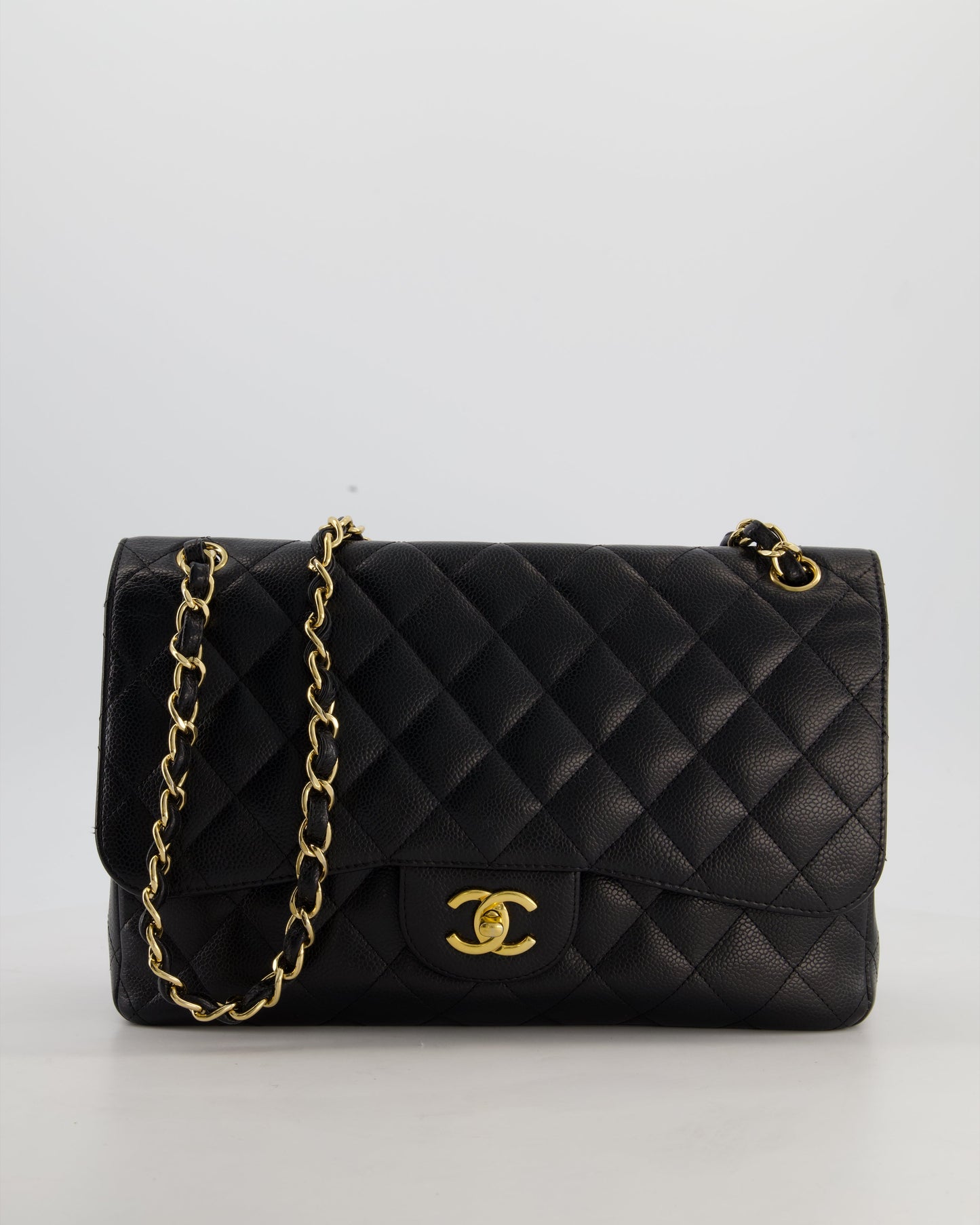 Chanel Black Jumbo Classic Double Flap Bag in Caviar Leather with Gold Hardware