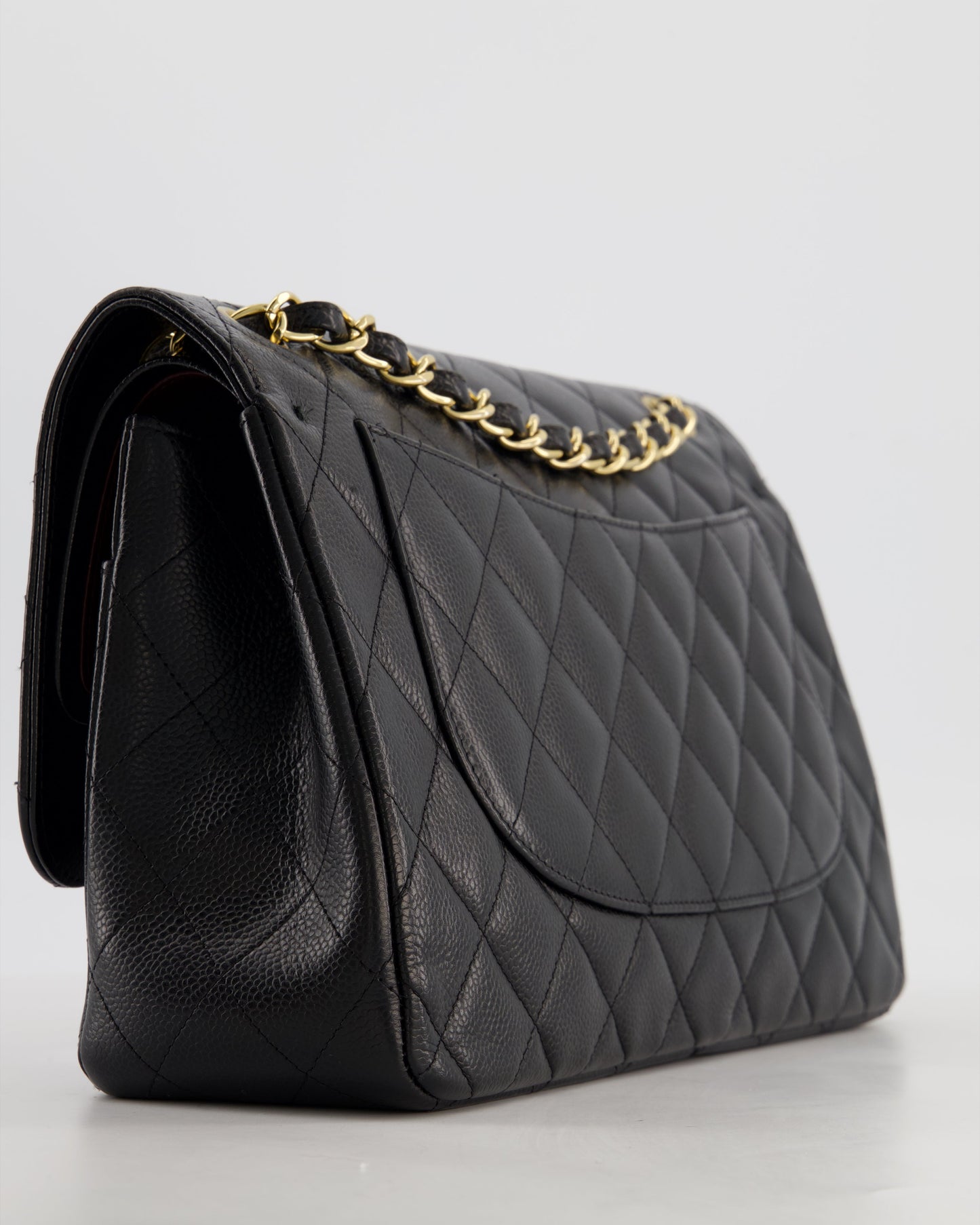 Chanel Black Jumbo Classic Double Flap Bag in Caviar Leather with Gold Hardware