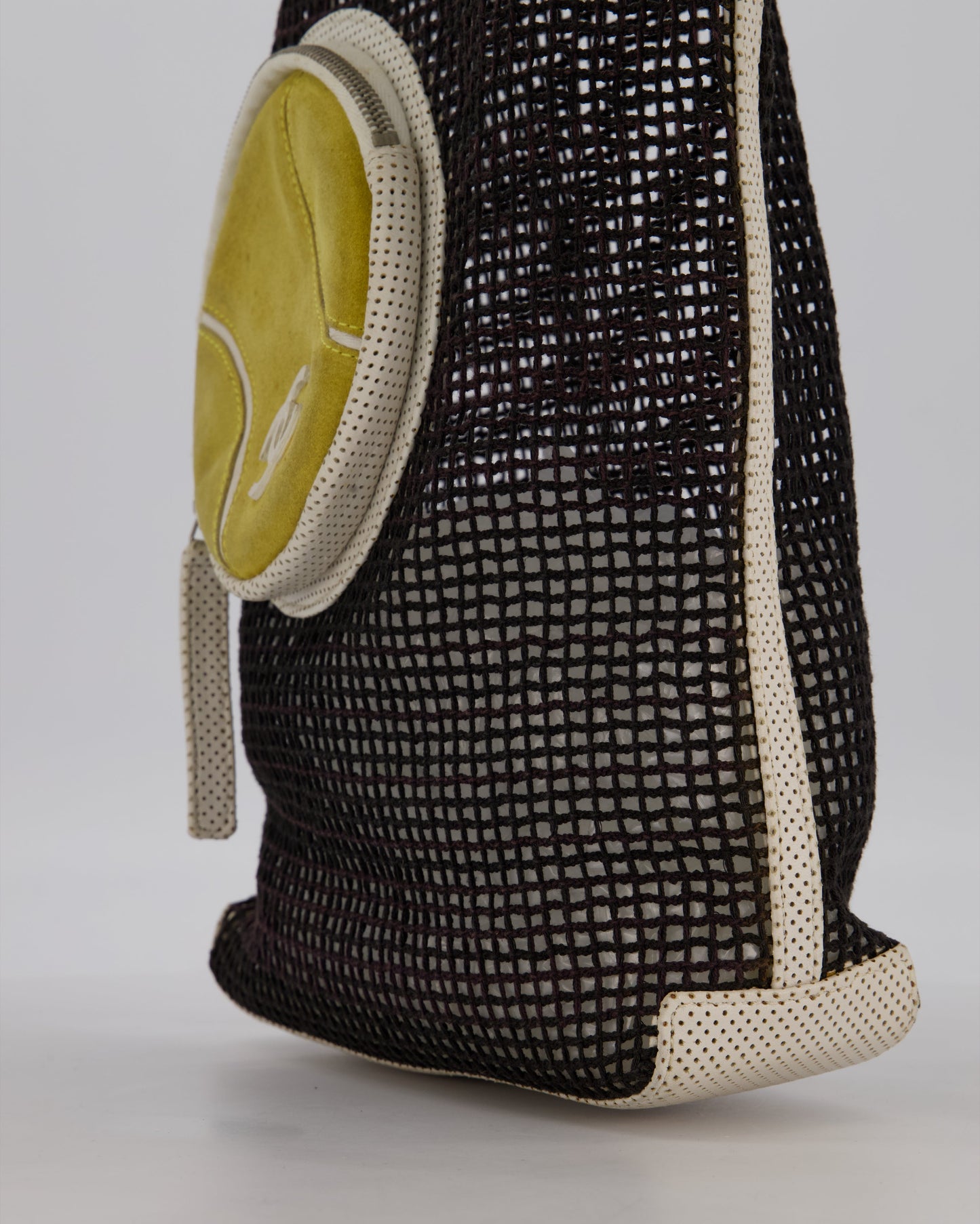 Chanel Black 2004 Mesh Tennis Shopper Tote Bag with a Green Tennis Ball Pouch and CC Logo