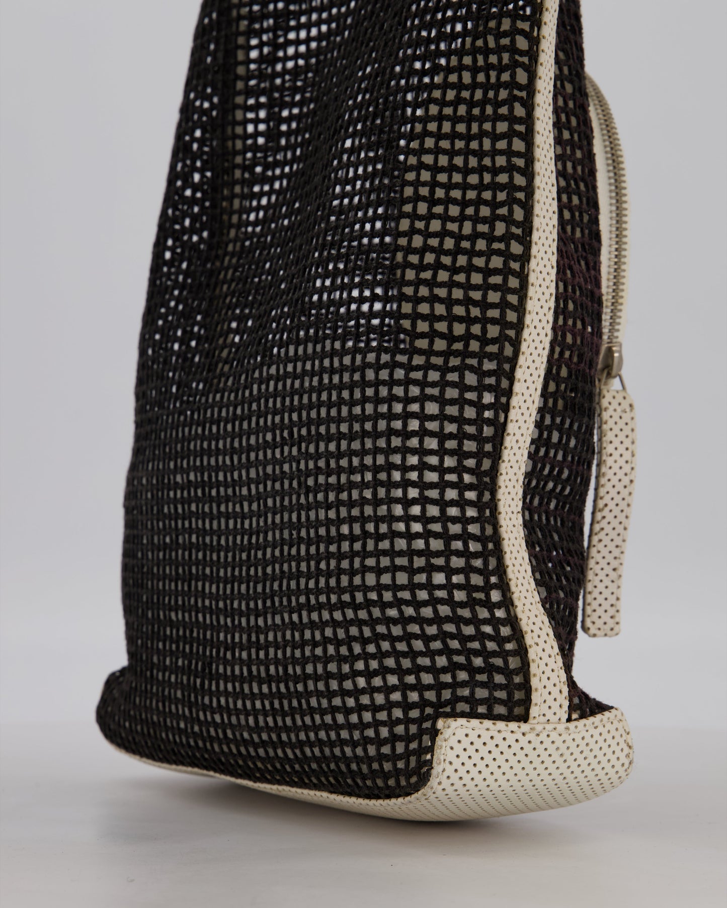 Chanel Black 2004 Mesh Tennis Shopper Tote Bag with a Green Tennis Ball Pouch and CC Logo