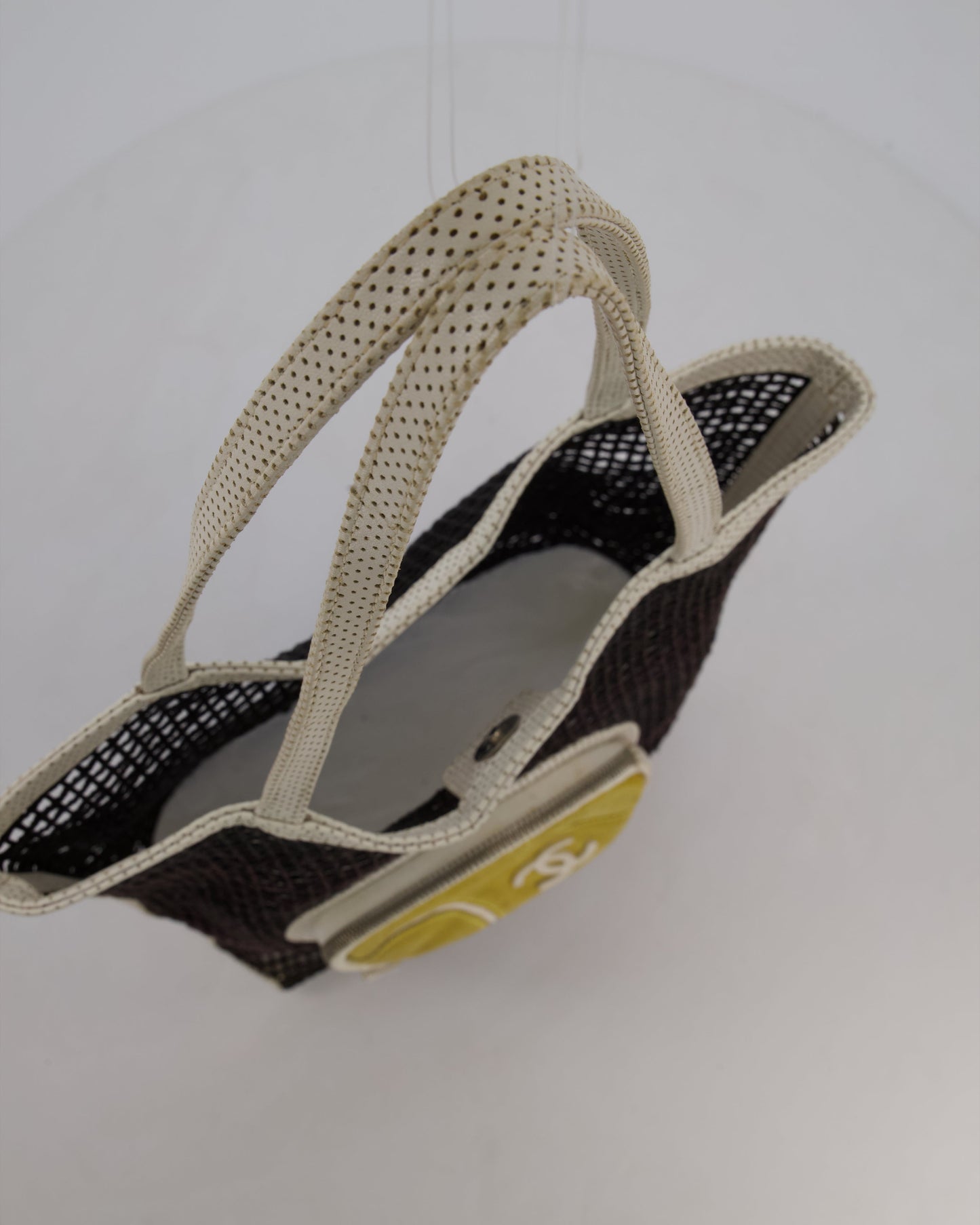 Chanel Black 2004 Mesh Tennis Shopper Tote Bag with a Green Tennis Ball Pouch and CC Logo