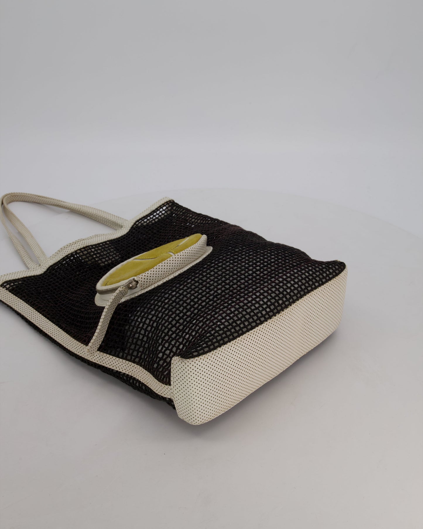Chanel Black 2004 Mesh Tennis Shopper Tote Bag with a Green Tennis Ball Pouch and CC Logo