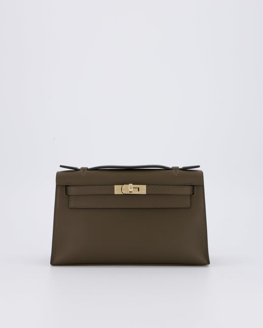 *NEW COLOUR* Hermès Mini Kelly Pochette Bag in Vert Loden Swift Leather and Permabrass Hardware