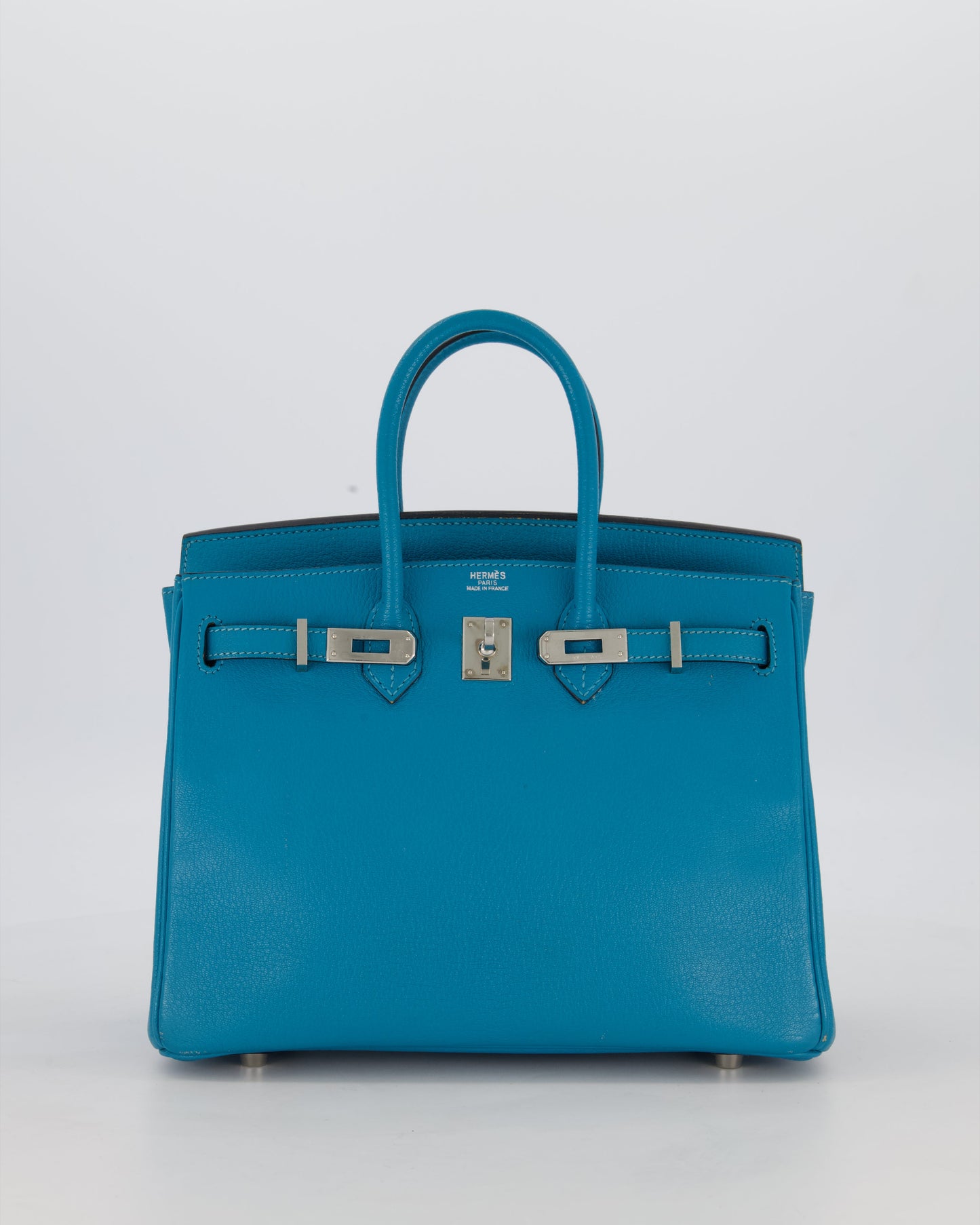 Hermès Birkin 25 Retourne Bag in Bleu Saint Cyr Chèvre Mysore Leather with Palladium Hardware