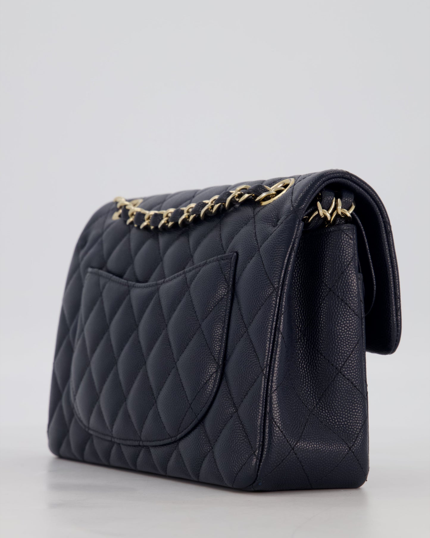 Chanel Navy Small Classic Double Flap Bag in Caviar Leather with Champagne Gold Hardware