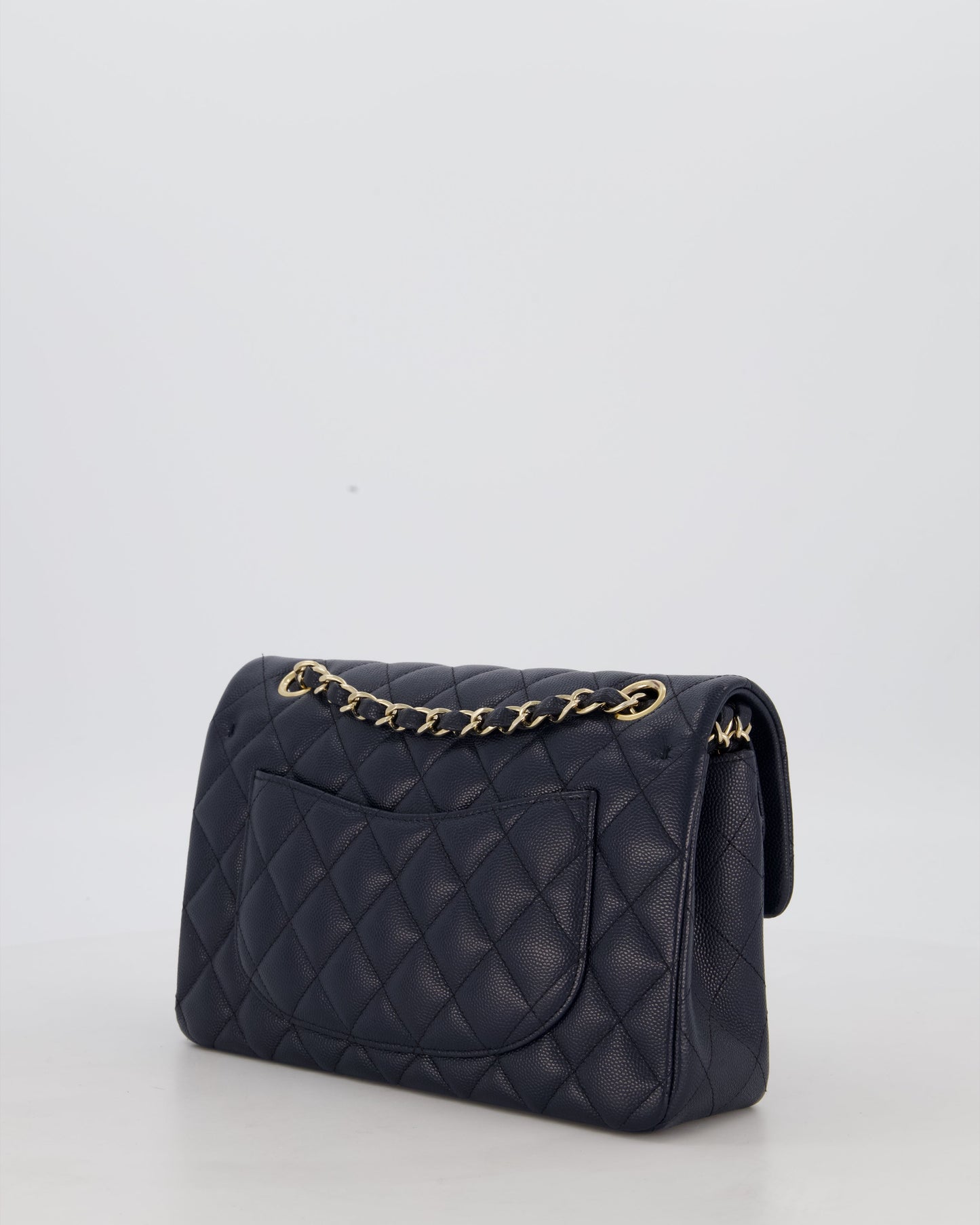 Chanel Navy Small Classic Double Flap Bag in Caviar Leather with Champagne Gold Hardware