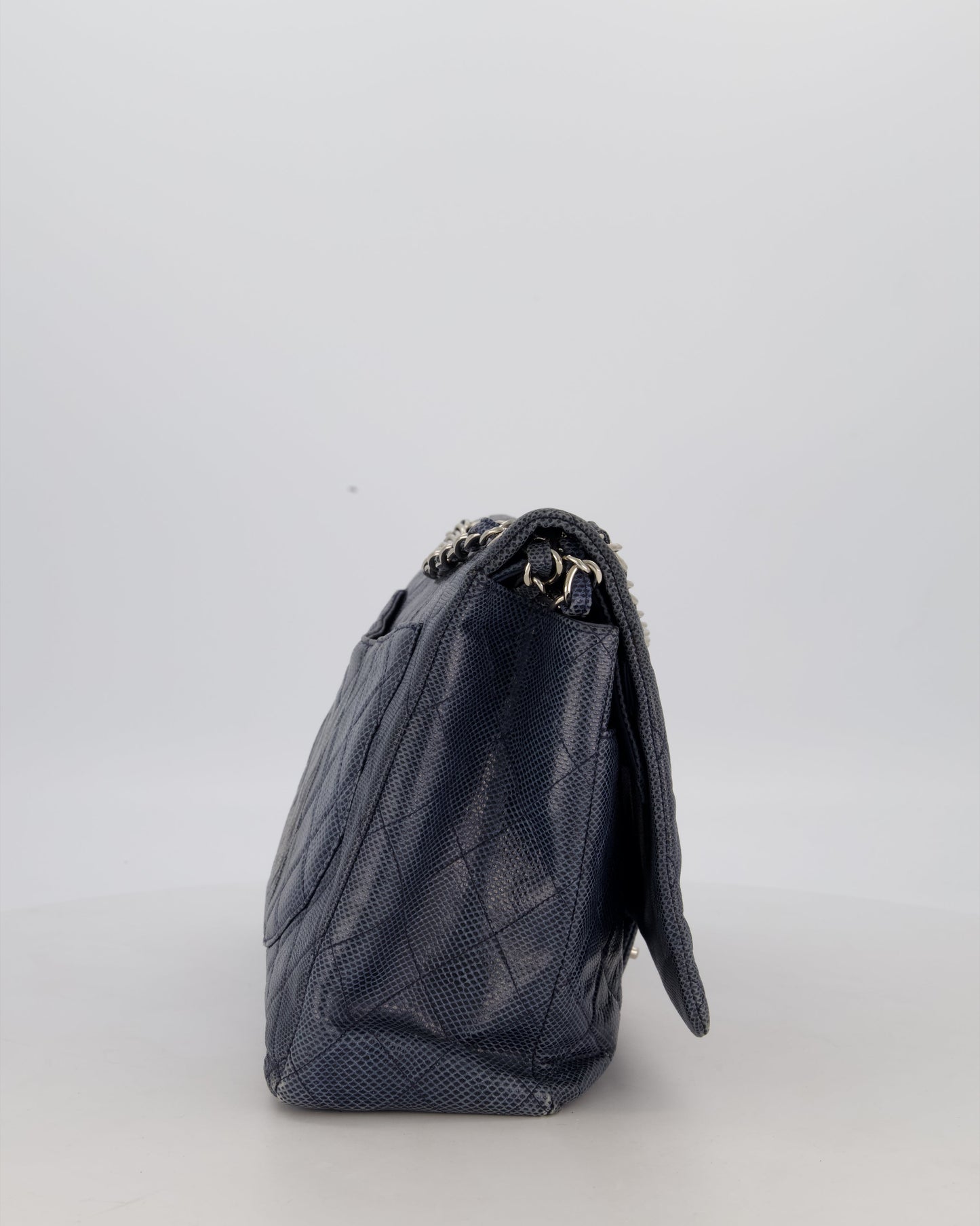 Chanel Blue Classic Maxi Double Flap in Karung Leather with Silver Hardware