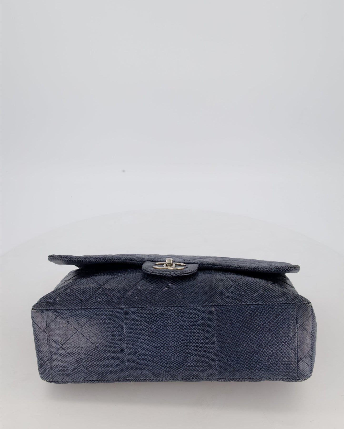 Chanel Blue Classic Maxi Double Flap in Karung Leather with Silver Hardware