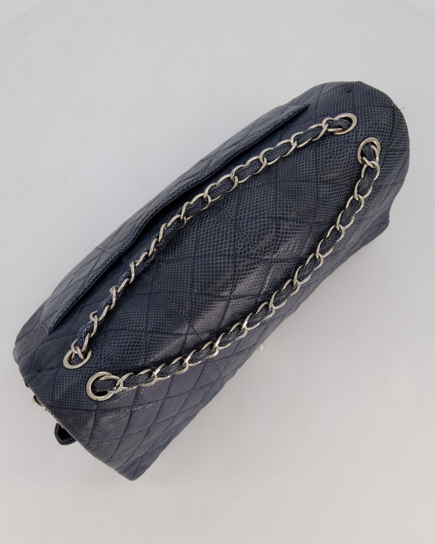 Chanel Blue Classic Maxi Double Flap in Karung Leather with Silver Hardware