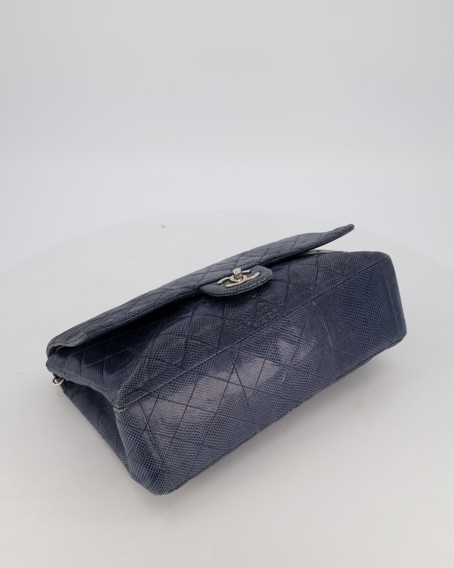 Chanel Blue Classic Maxi Double Flap in Karung Leather with Silver Hardware