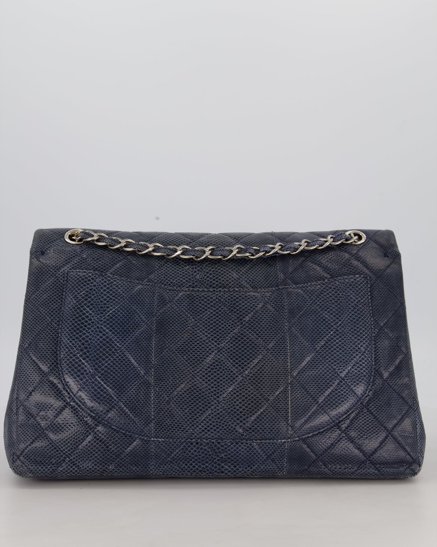 Chanel Blue Classic Maxi Double Flap in Karung Leather with Silver Hardware