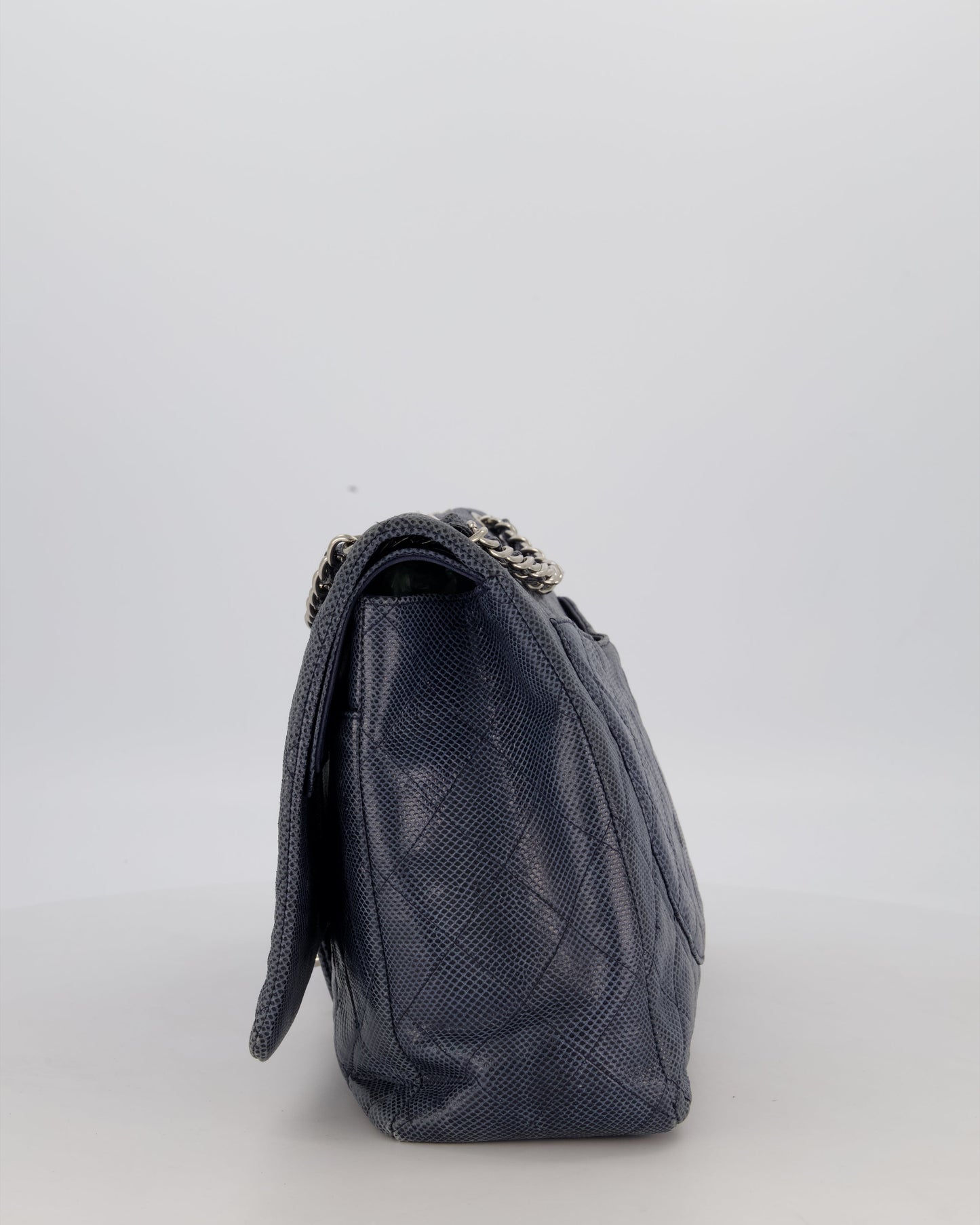 Chanel Blue Classic Maxi Double Flap in Karung Leather with Silver Hardware