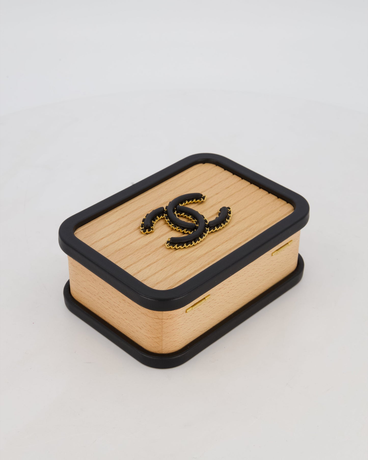 Chanel Brown Wooden Vanity Case Bag with Black CC Leather Chain Logo