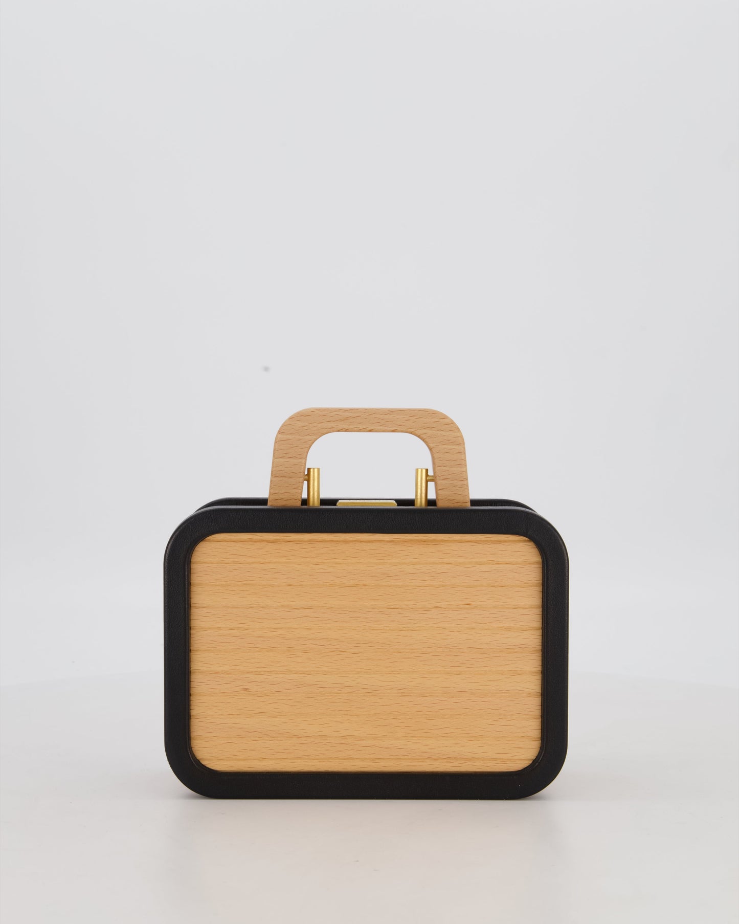 Chanel Brown Wooden Vanity Case Bag with Black CC Leather Chain Logo