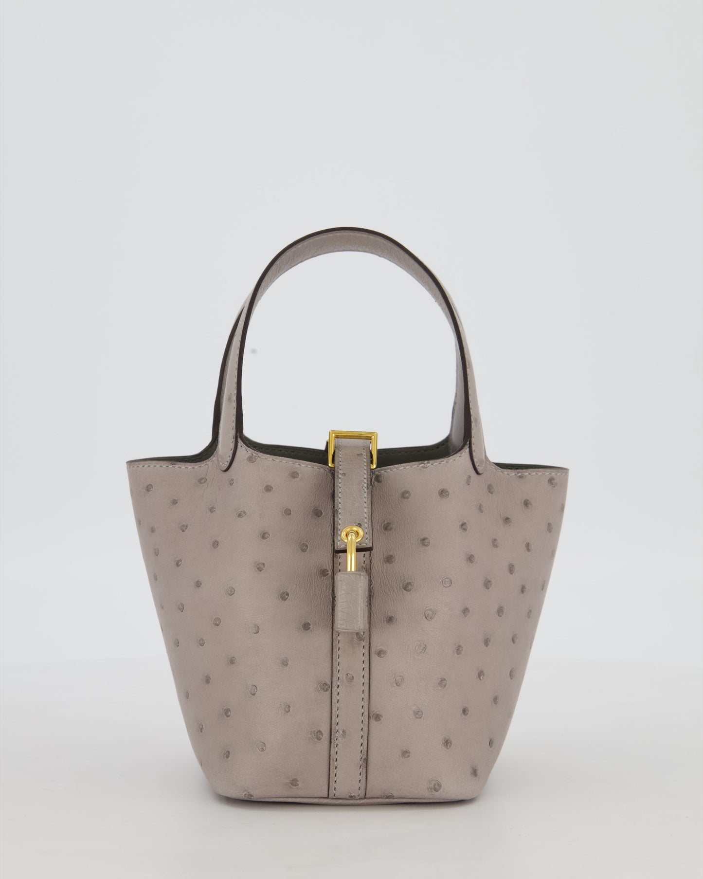 *HOT* Hermès Micro Picotin Lock Bag in Gris Mouette Ostrich Leather with Gold Hardware