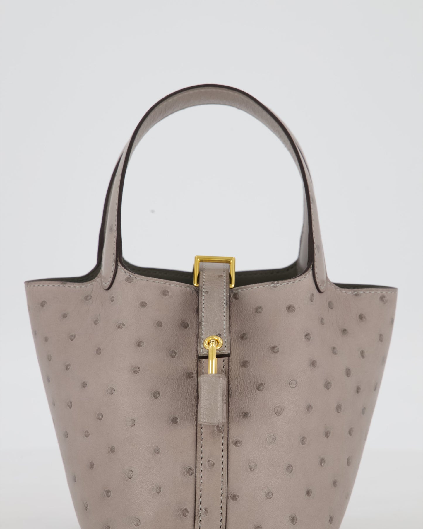 *HOT* Hermès Micro Picotin Lock Bag in Gris Mouette Ostrich Leather with Gold Hardware