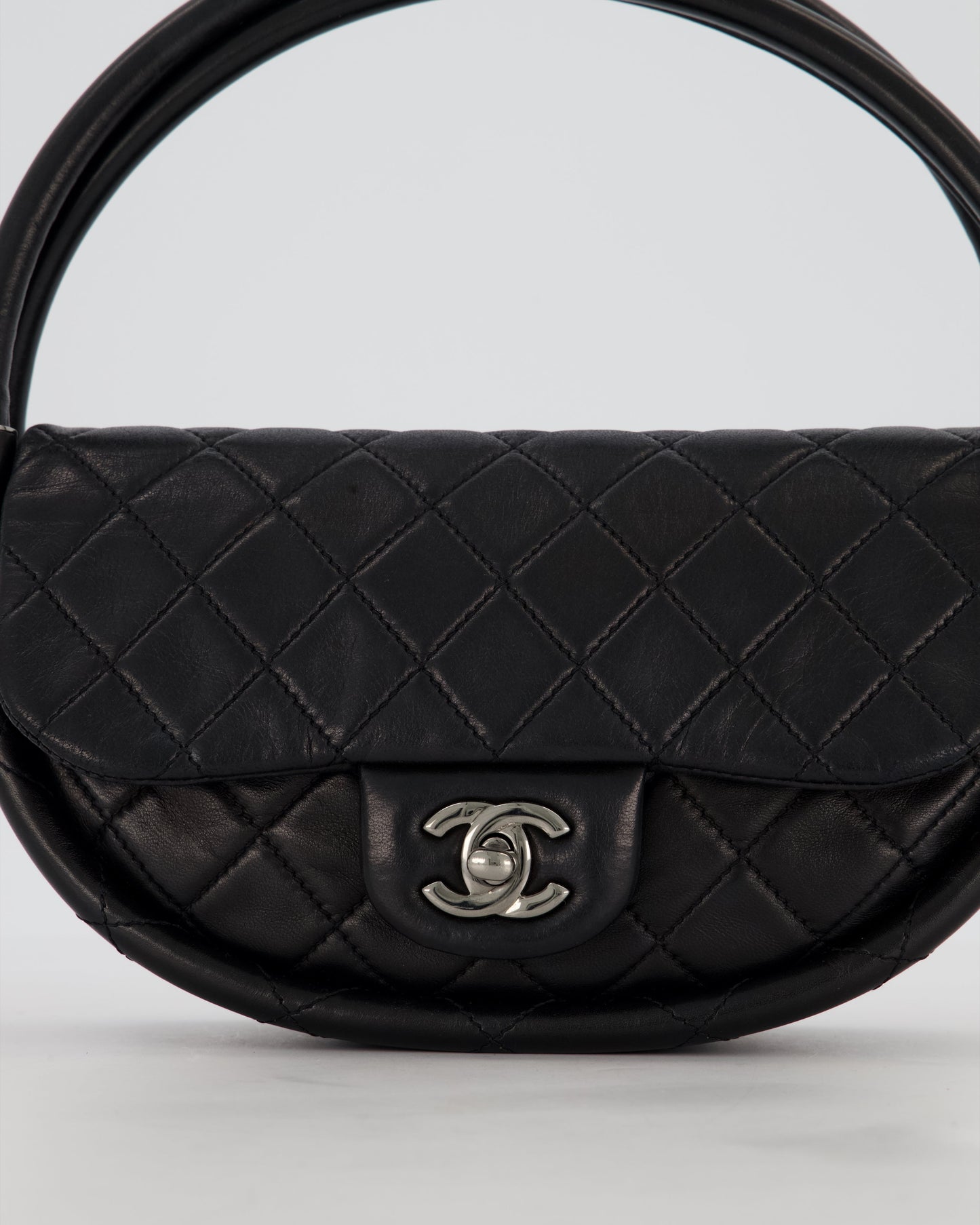 Chanel Black Hula Hoop Bag in Lambskin with Silver Hardware
