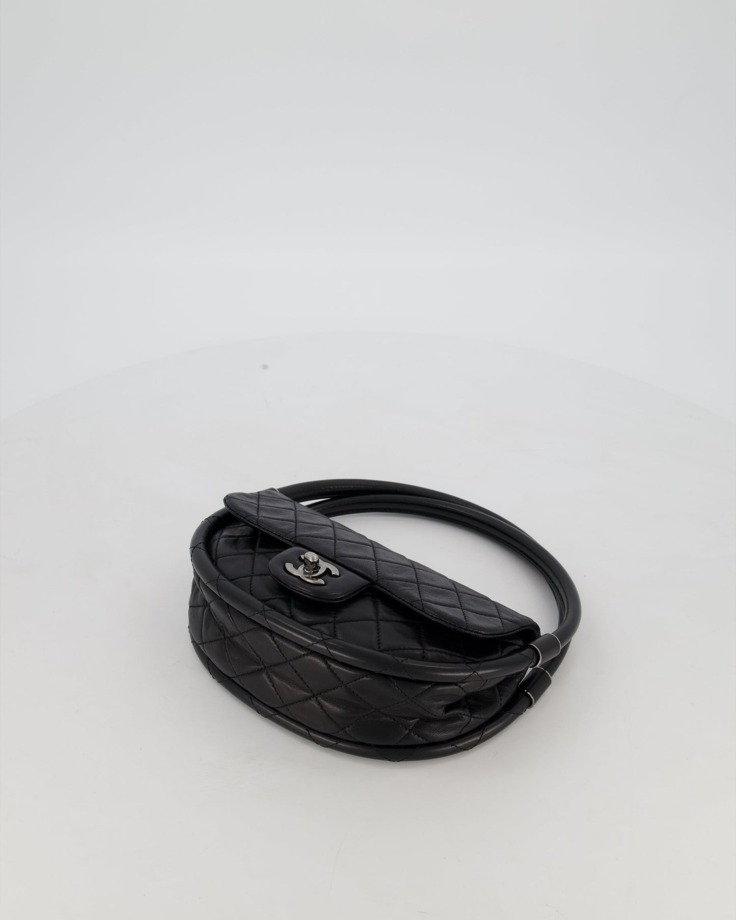 Chanel Black Hula Hoop Bag in Lambskin with Silver Hardware