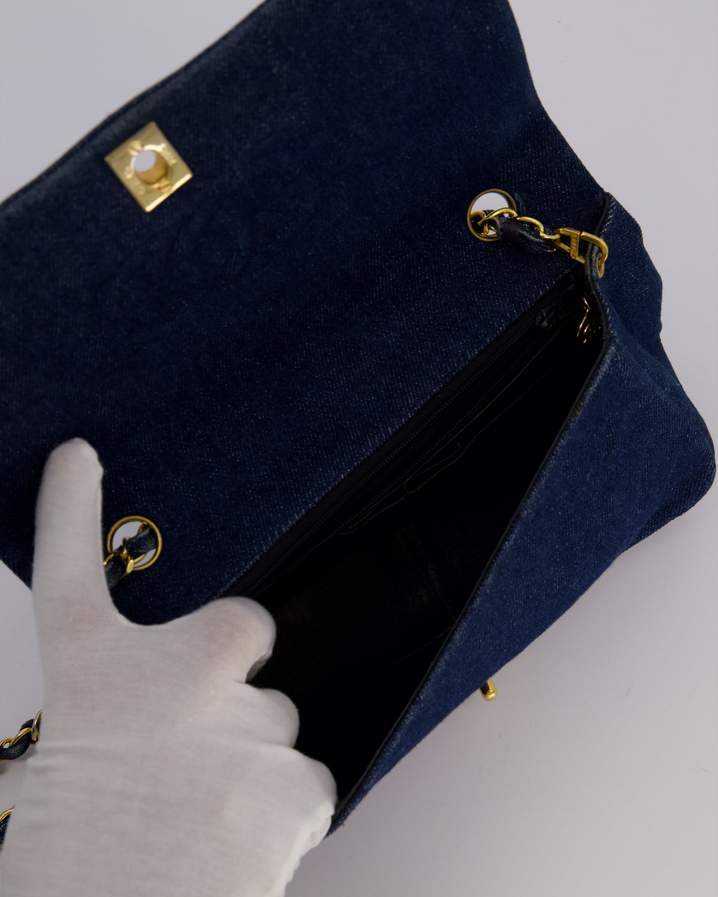Chanel Single Chain Flap Bag in Quilted Denim with 24K Gold Hardware