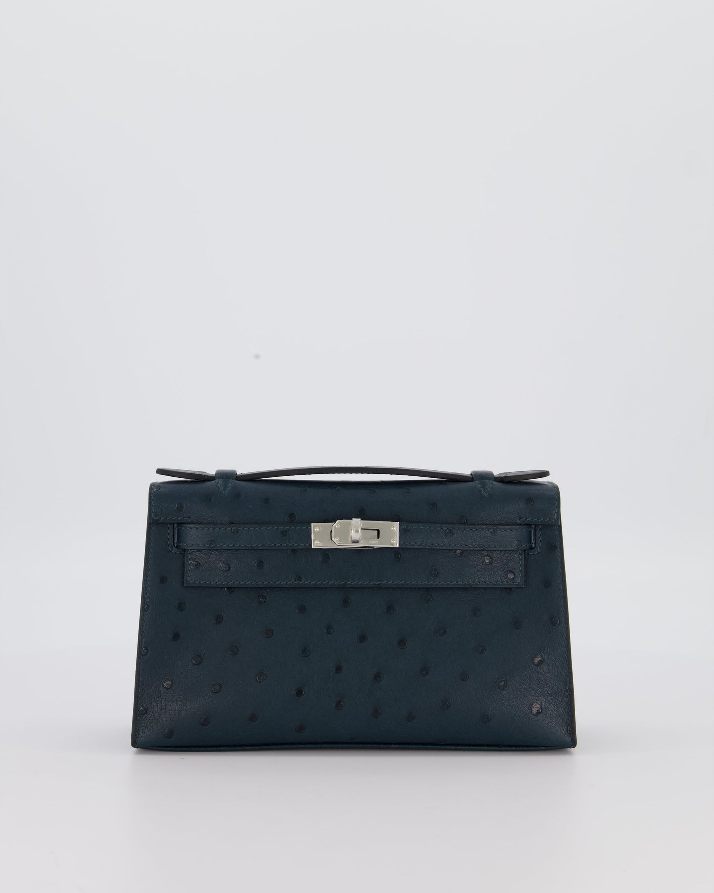 *SUPER RARE* Hermès Mini Kelly Pochette Bag in Vert Cypres Ostrich Leather with Palladium Hardware
