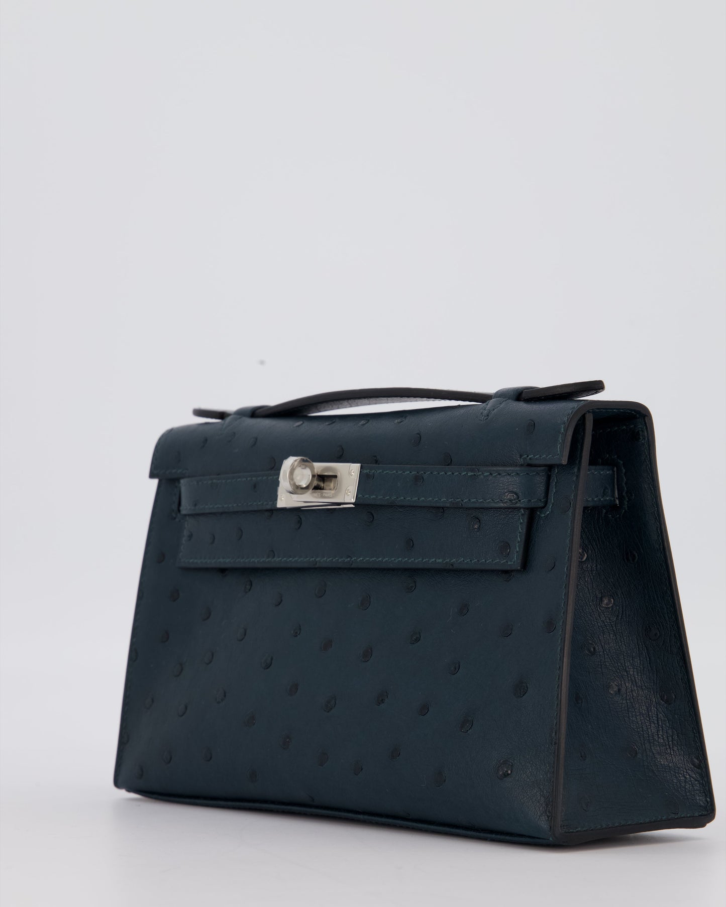 *SUPER RARE* Hermès Mini Kelly Pochette Bag in Vert Cypres Ostrich Leather with Palladium Hardware