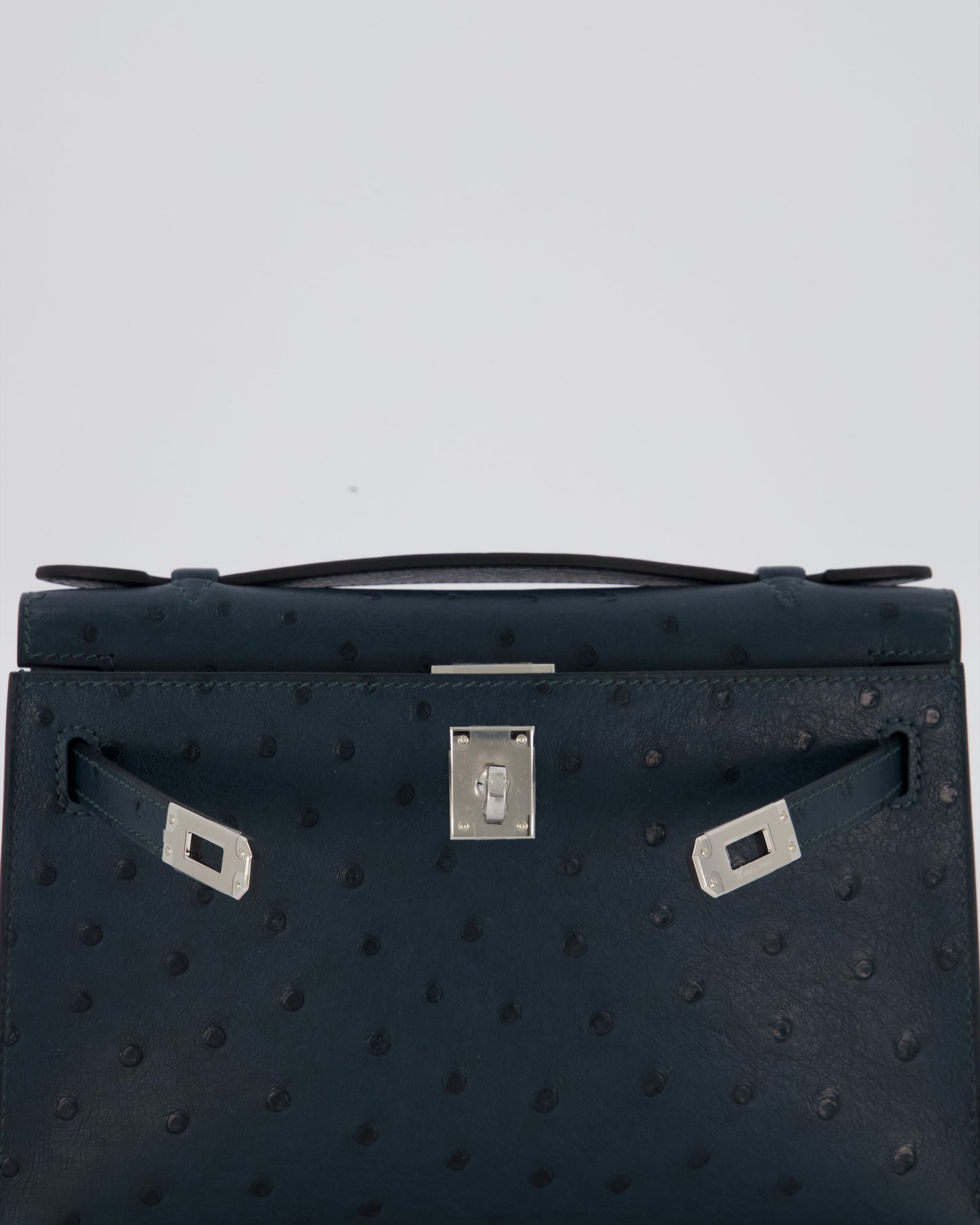 *SUPER RARE* Hermès Mini Kelly Pochette Bag in Vert Cypres Ostrich Leather with Palladium Hardware