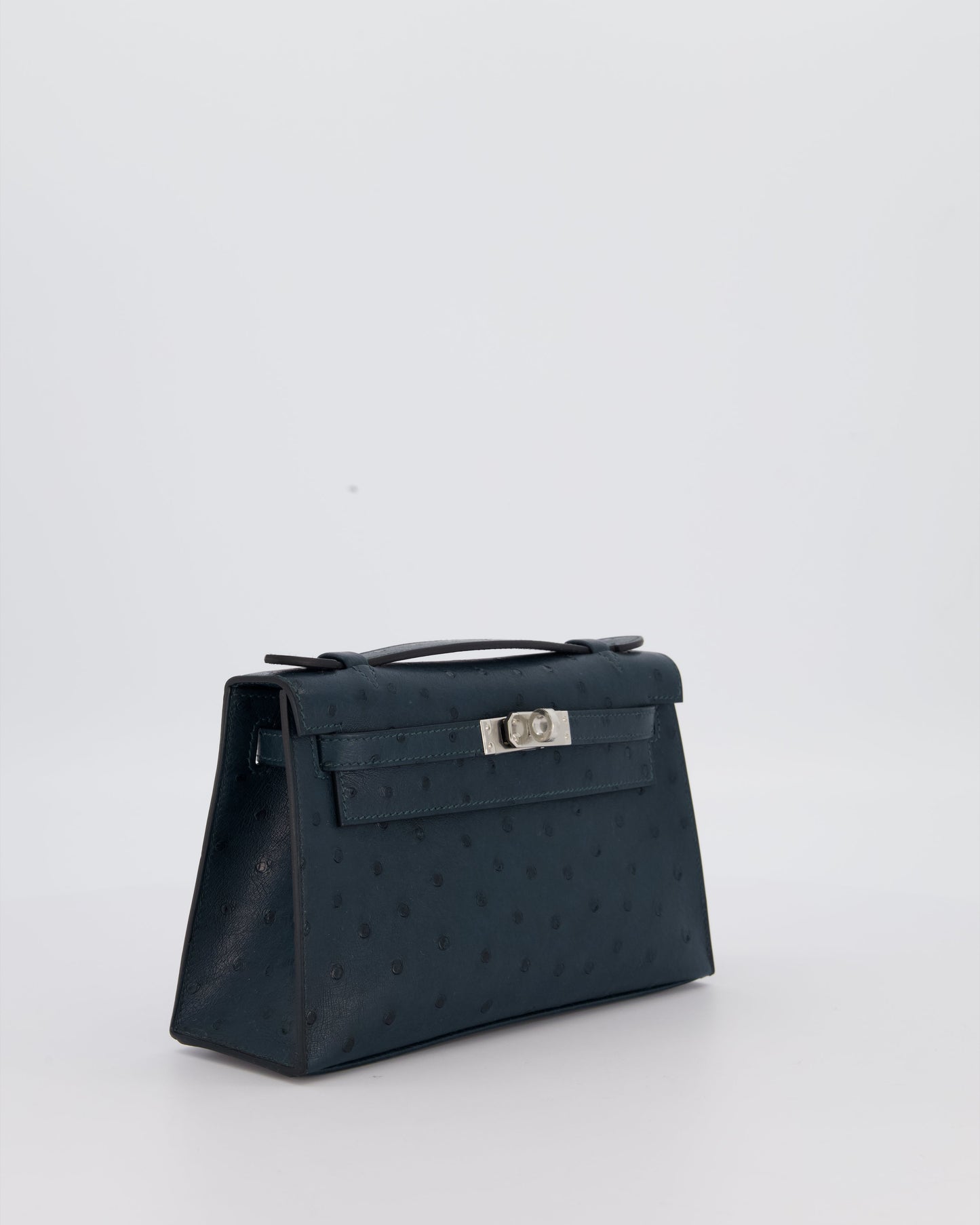 *SUPER RARE* Hermès Mini Kelly Pochette Bag in Vert Cypres Ostrich Leather with Palladium Hardware