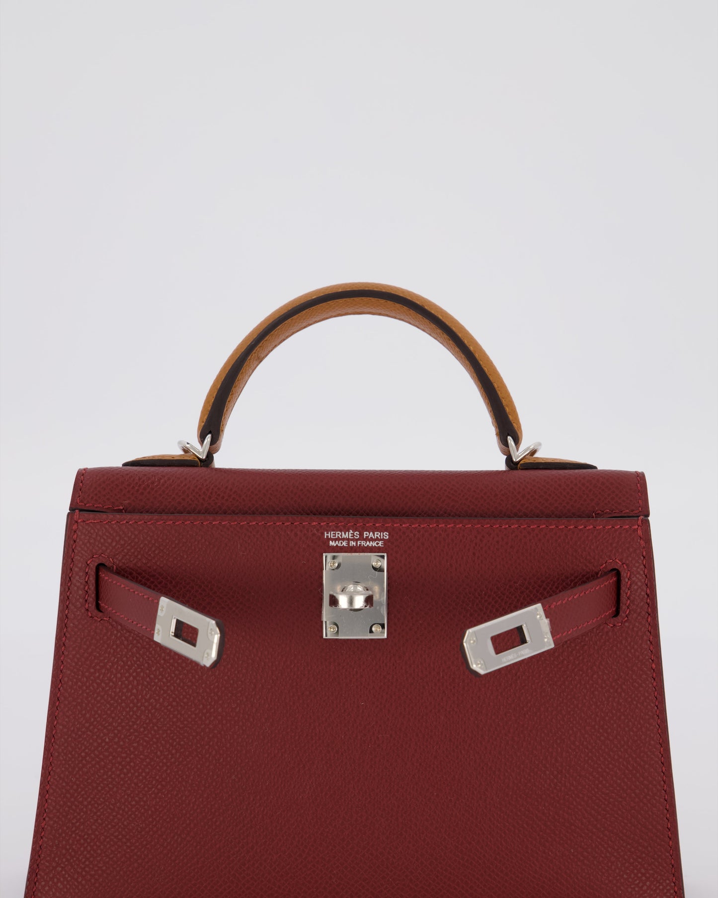 *SUPER RARE* Hermès Mini Kelly II Tricolour 20 Bag In Rouge H, Gold, and Bai Brun Epsom Leather with Palladium Hardware