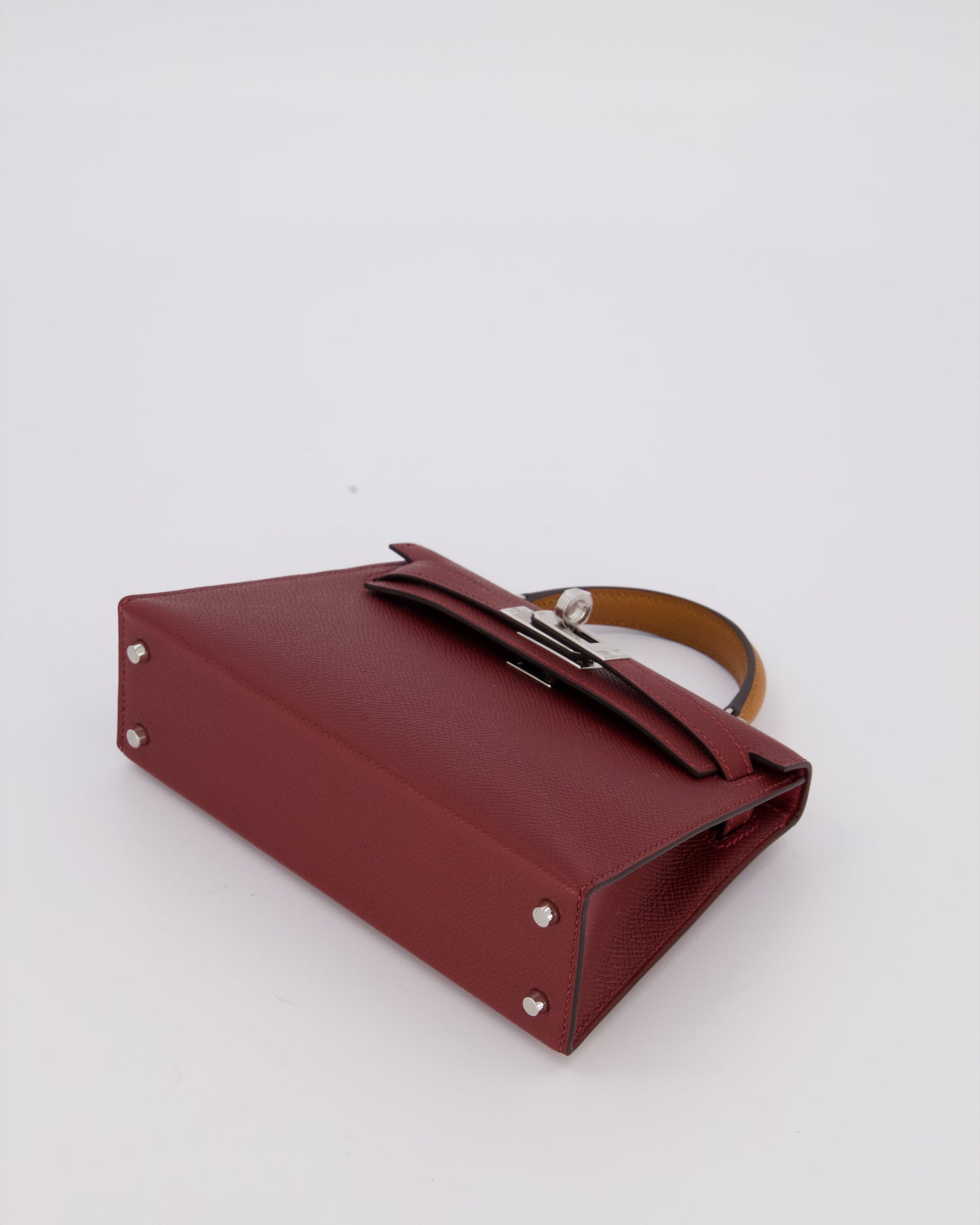 *SUPER RARE* Hermès Mini Kelly II Tricolour 20 Bag In Rouge H, Gold, and Bai Brun Epsom Leather with Palladium Hardware
