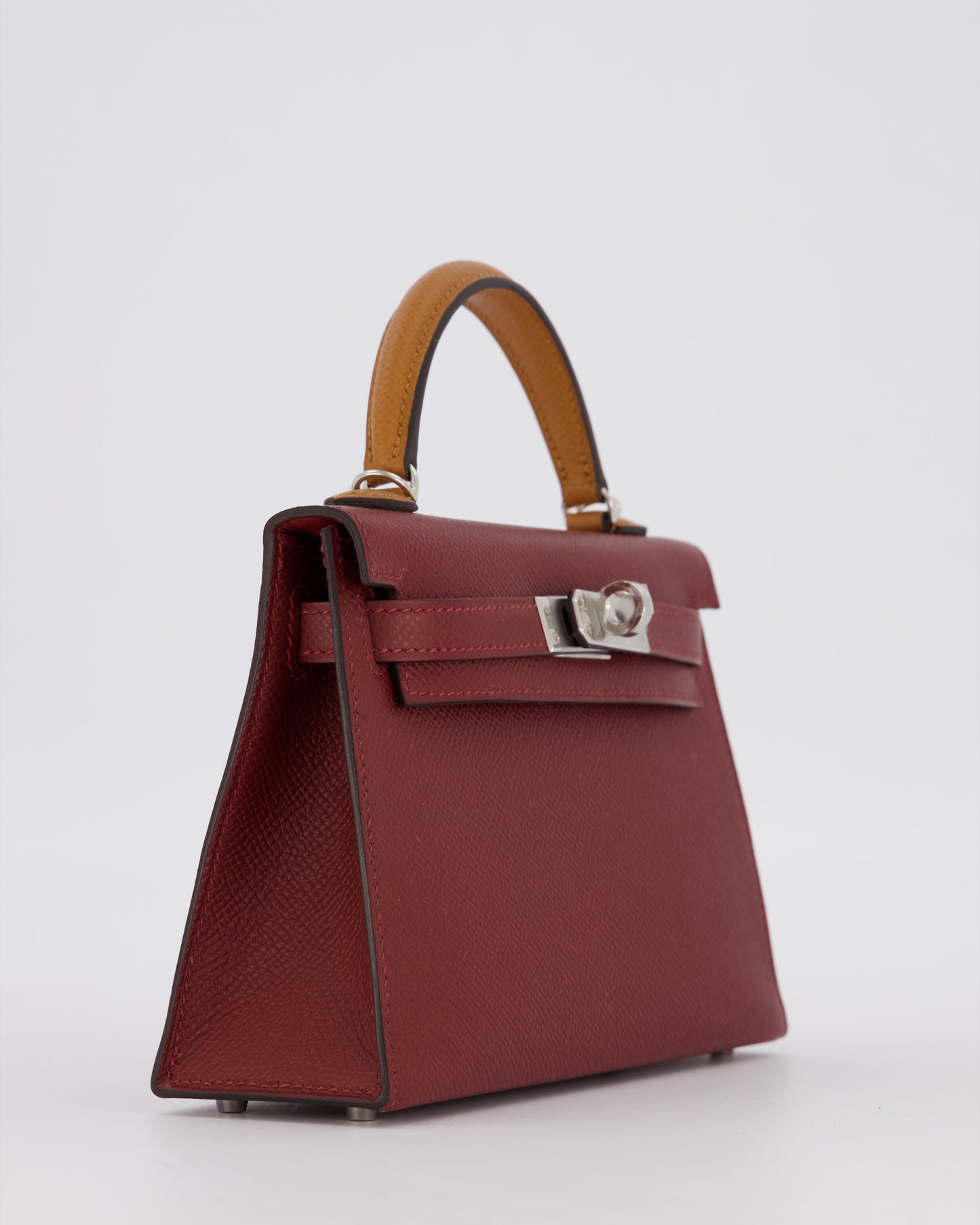 *SUPER RARE* Hermès Mini Kelly II Tricolour 20 Bag In Rouge H, Gold, and Bai Brun Epsom Leather with Palladium Hardware