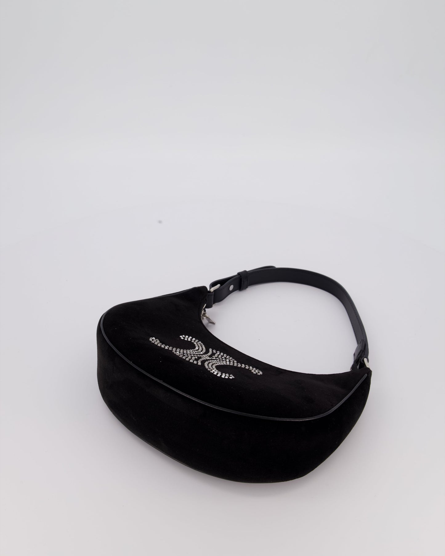 Celine Black Ava Triophe Shoulder Bag in Velvet with Crystal Details