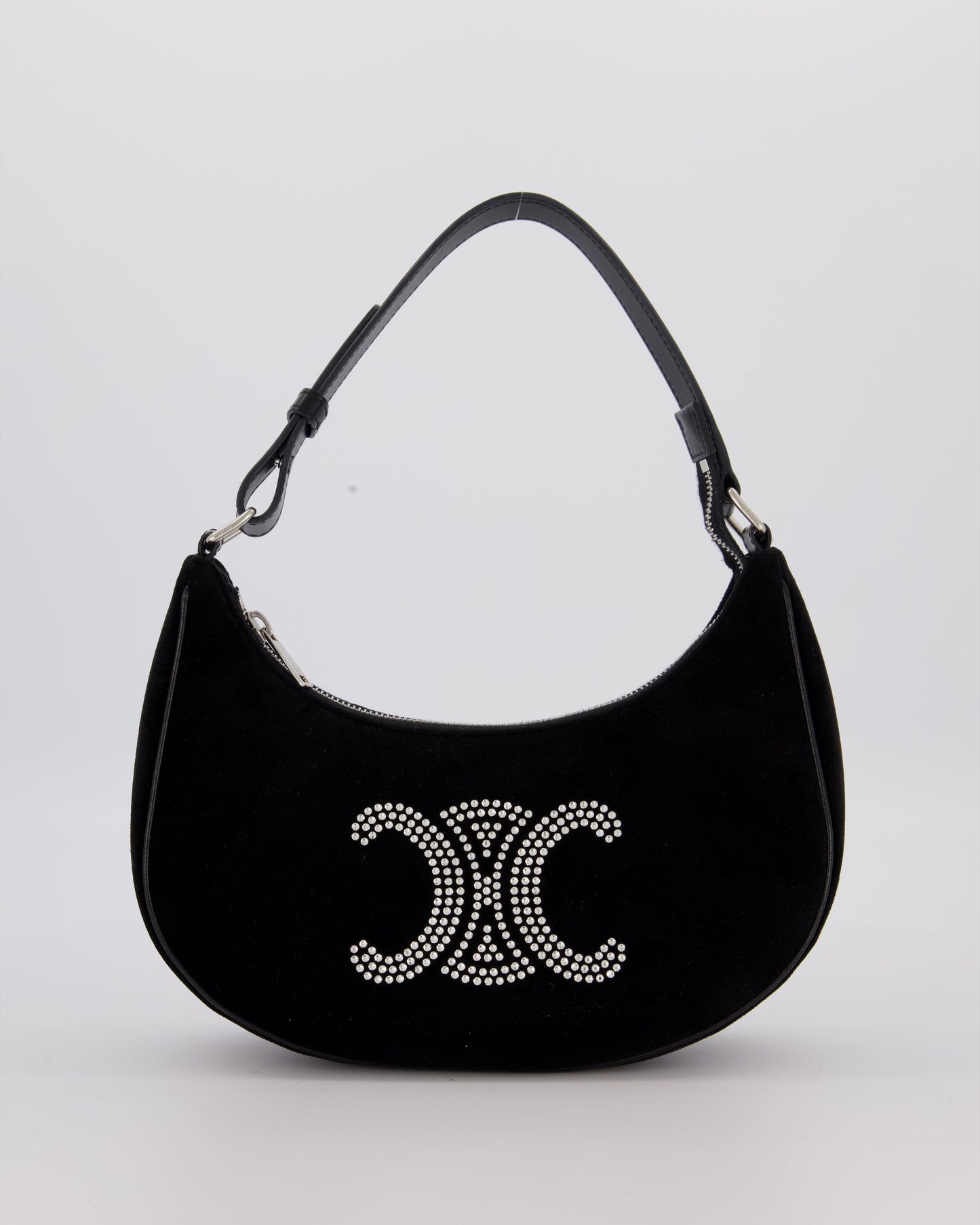 Celine Black Ava Triophe Shoulder Bag in Velvet with Crystal Details
