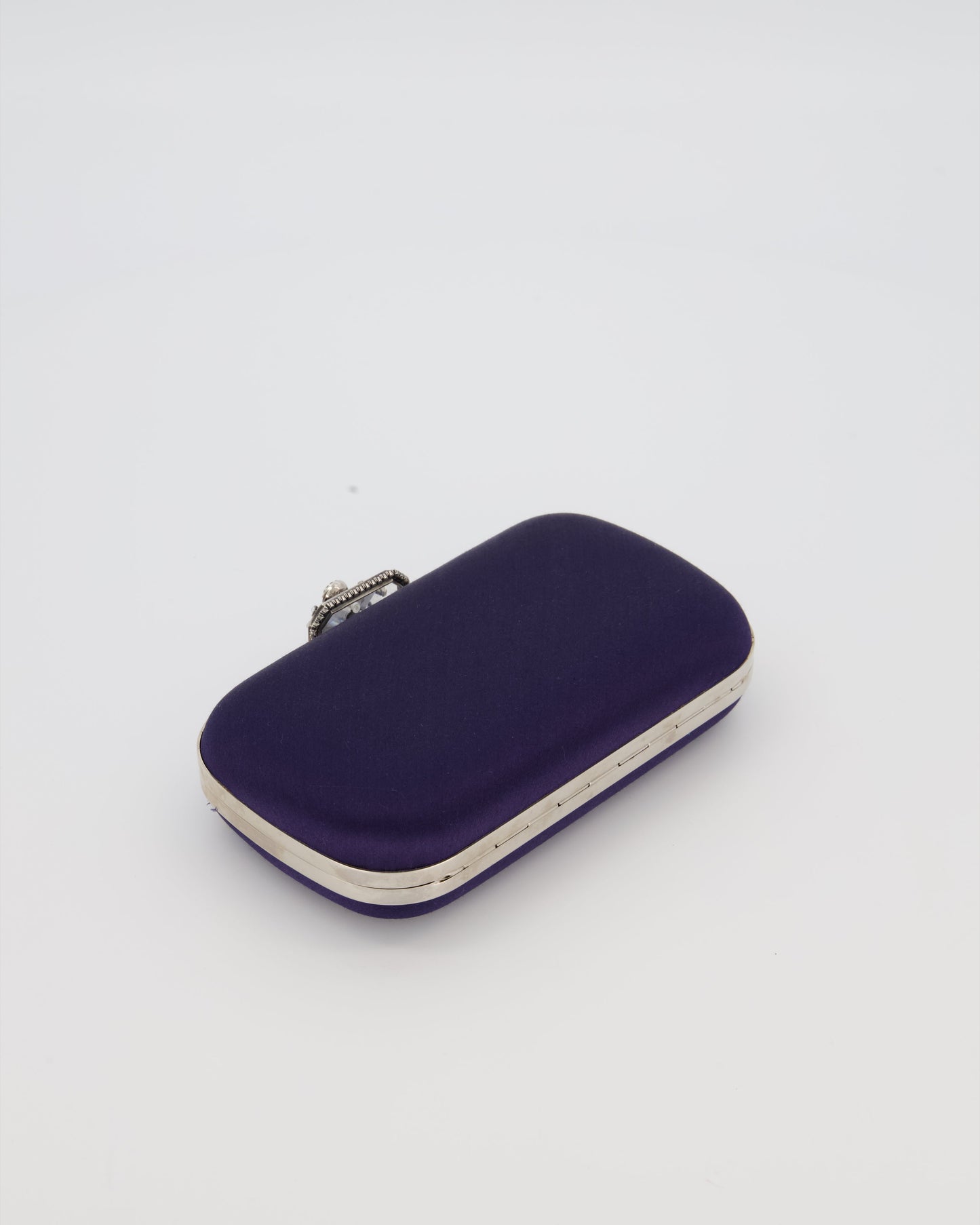 Alexander McQueen Navy Satin Clutch Bag with Silver Hardware