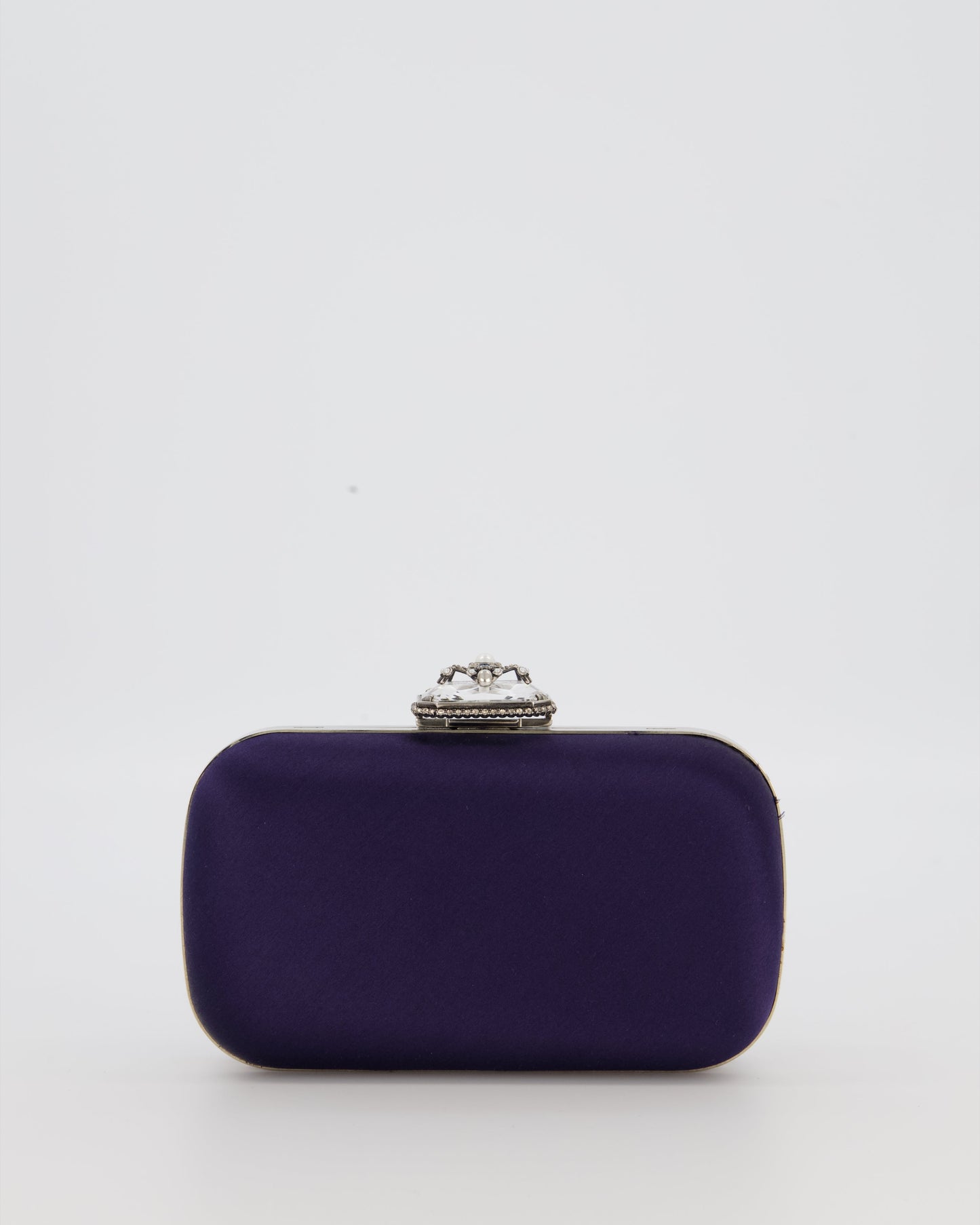 Alexander McQueen Navy Satin Clutch Bag with Silver Hardware