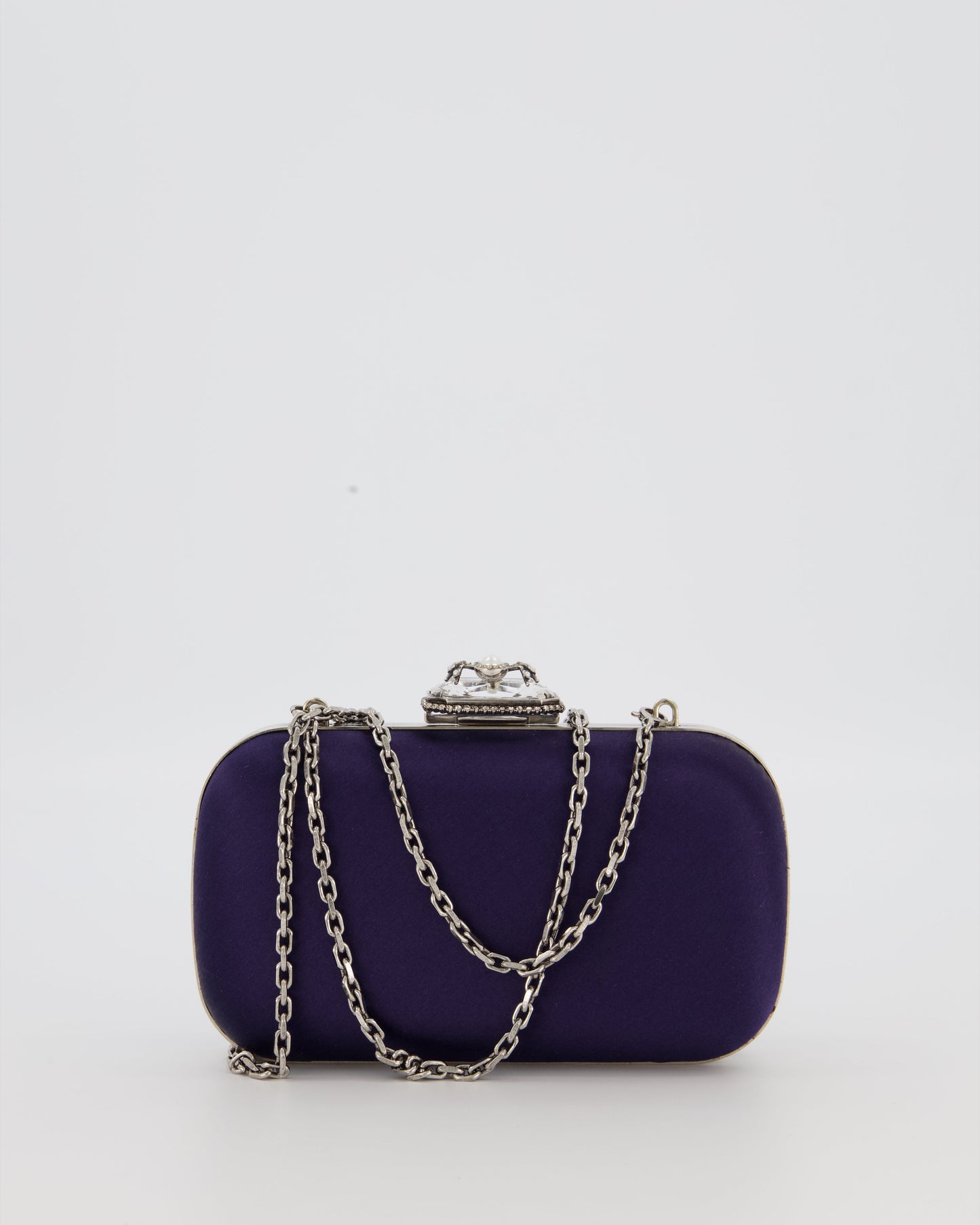 Alexander McQueen Navy Satin Clutch Bag with Silver Hardware